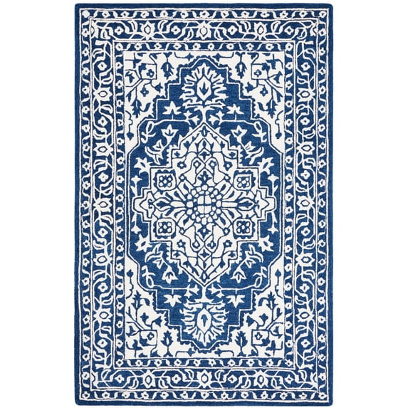 SAFAVIEH Micro-Loop Hailey Medallion Area Rug, Navy/Ivory, 4' x 6'