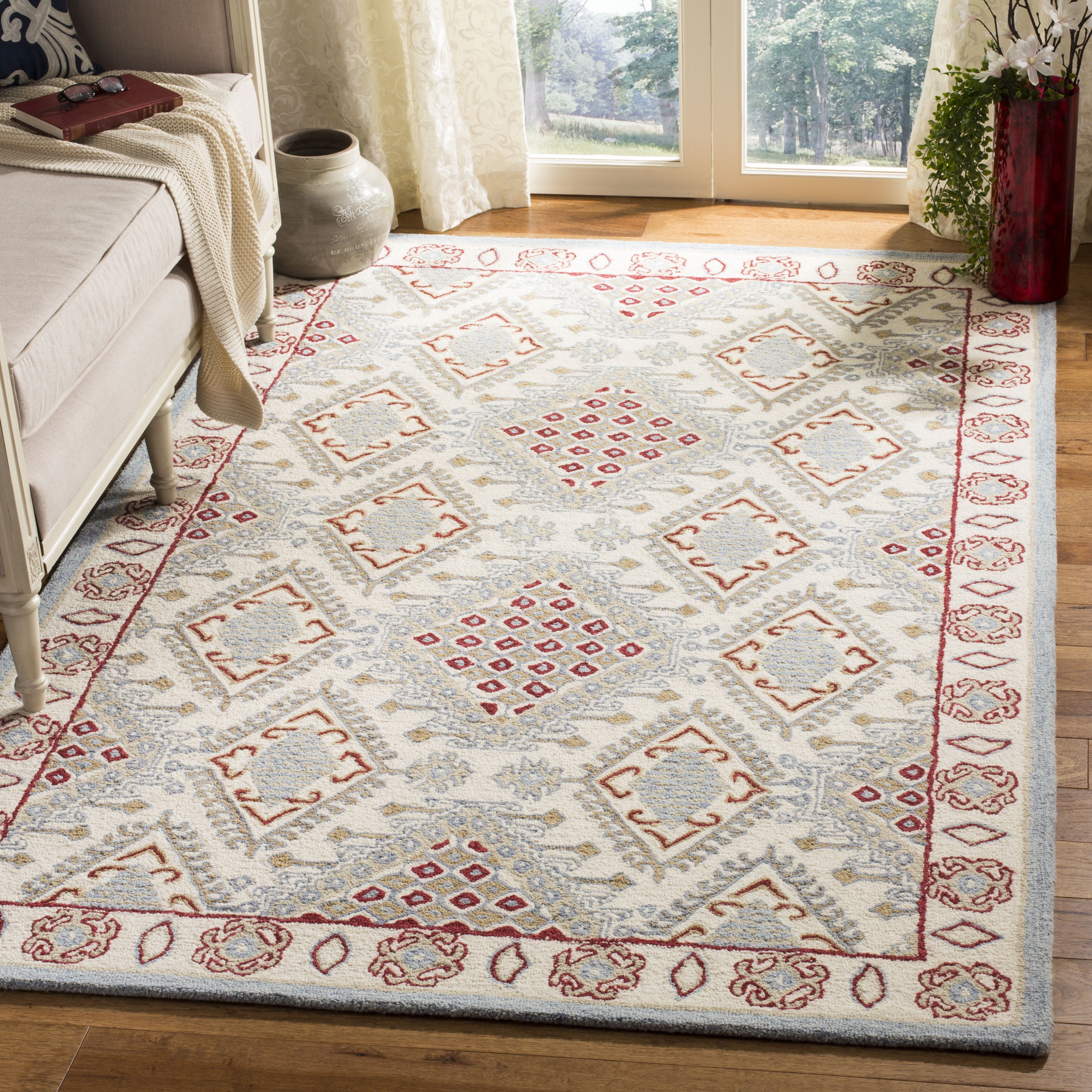 Micro-Loop MLP511 Hand Tufted Area Rug - Ivory/Red - 5'x5' - Safavieh.