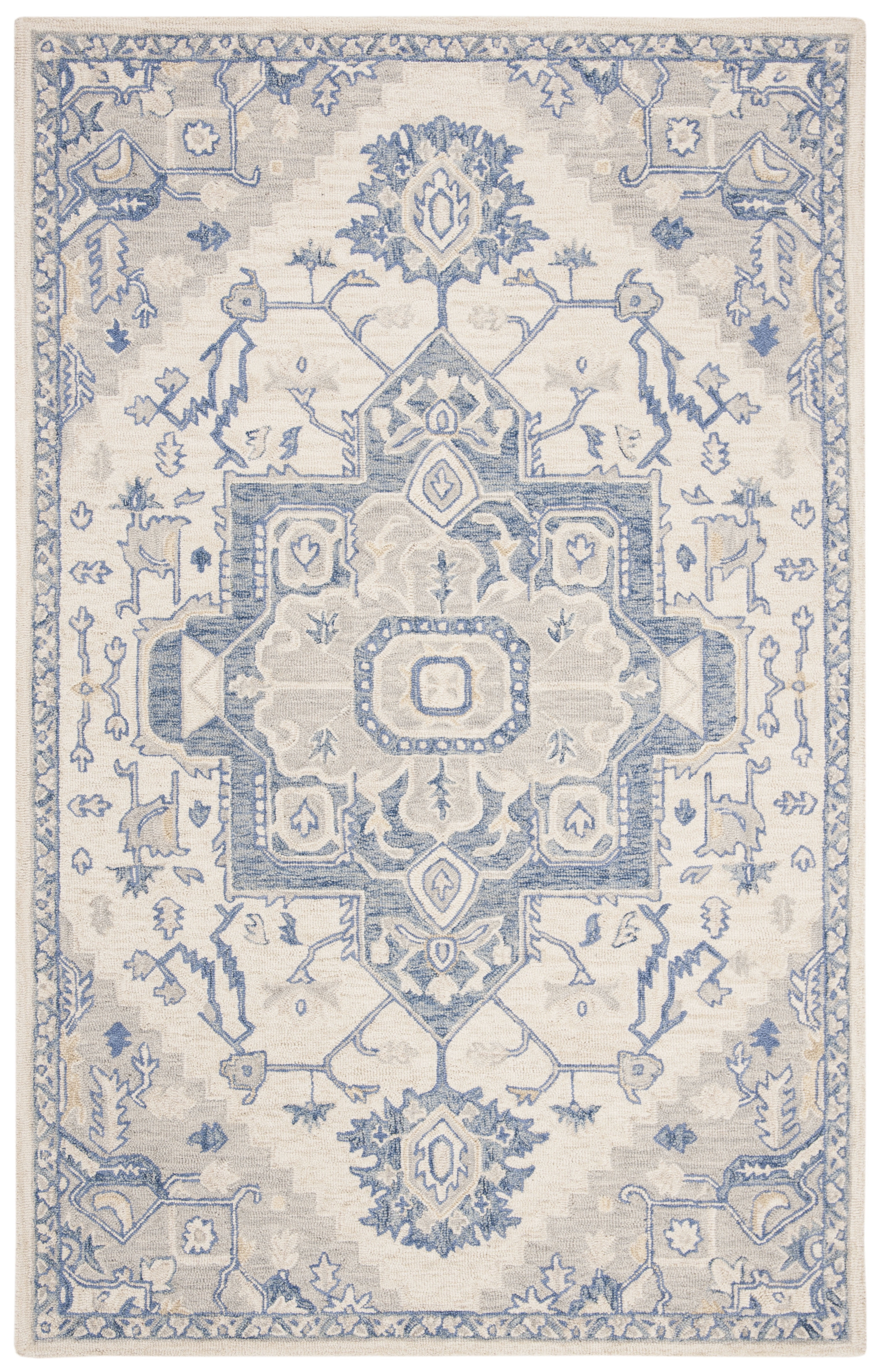SAFAVIEH Micro-Loop Braylon Floral Area Rug, Ivory/Blue, 2'6" x 4'