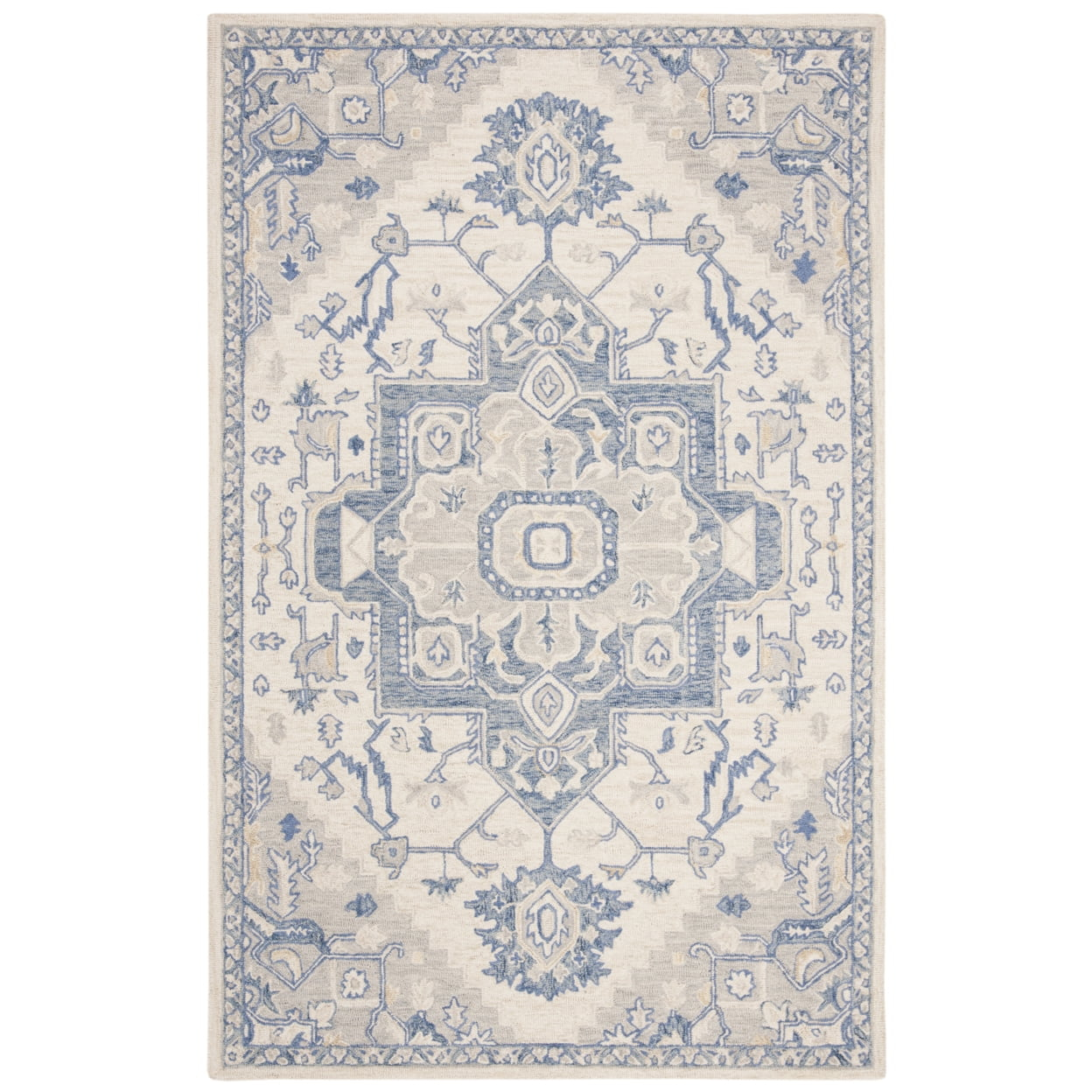 SAFAVIEH Micro-Loop Braylon Floral Area Rug, Ivory/Blue, 2'6" x 4'