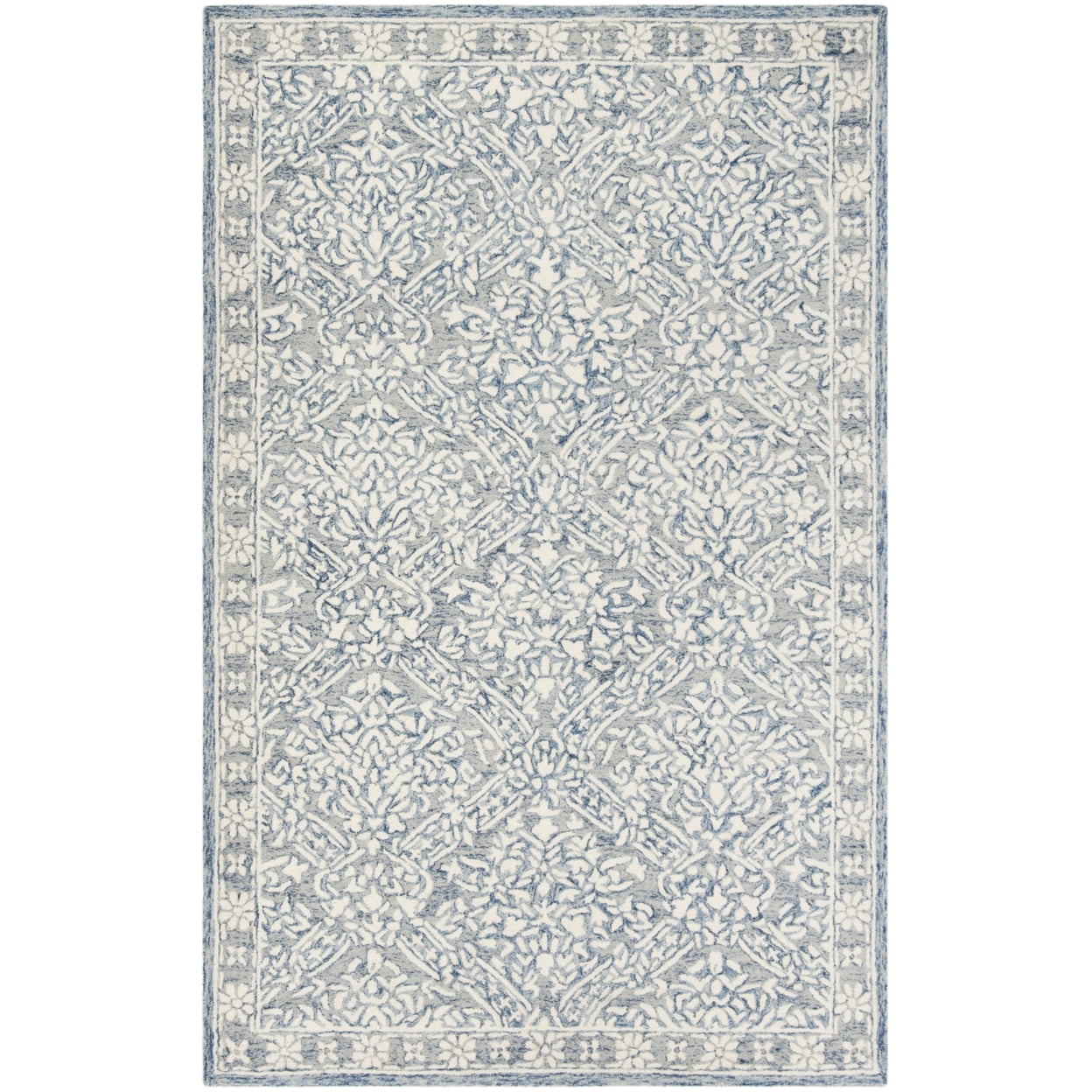 SAFAVIEH Micro-Loop Carmella Oriental Wool Area Rug, Blue/Ivory, 10' x 14'