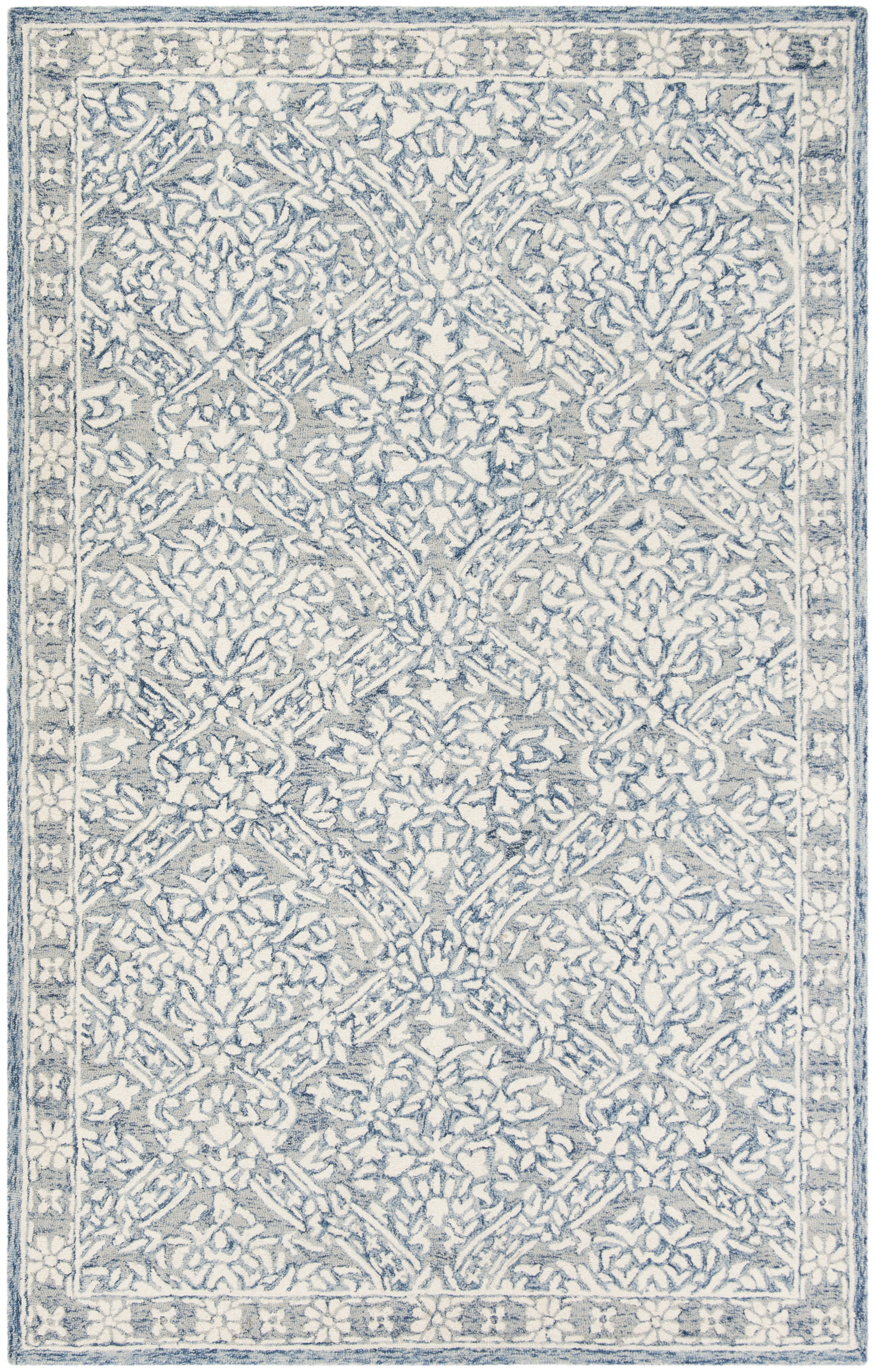 SAFAVIEH Micro-Loop Carmella Oriental Wool Area Rug, Blue/Ivory, 10' x 14'