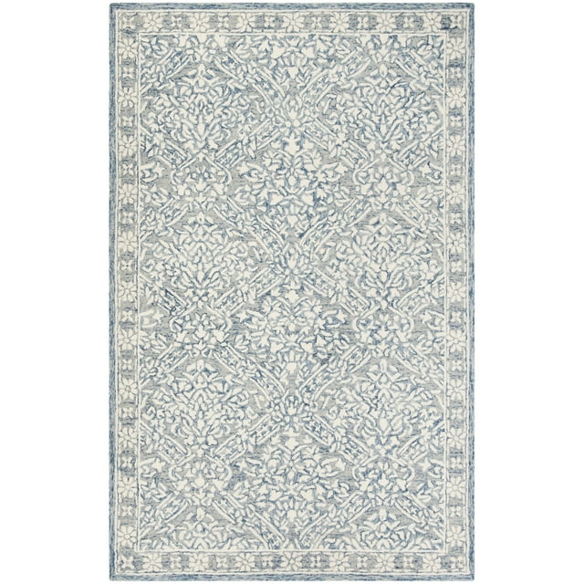 SAFAVIEH Micro-Loop Carmella Oriental Wool Area Rug, Blue/Ivory, 10' x 14'