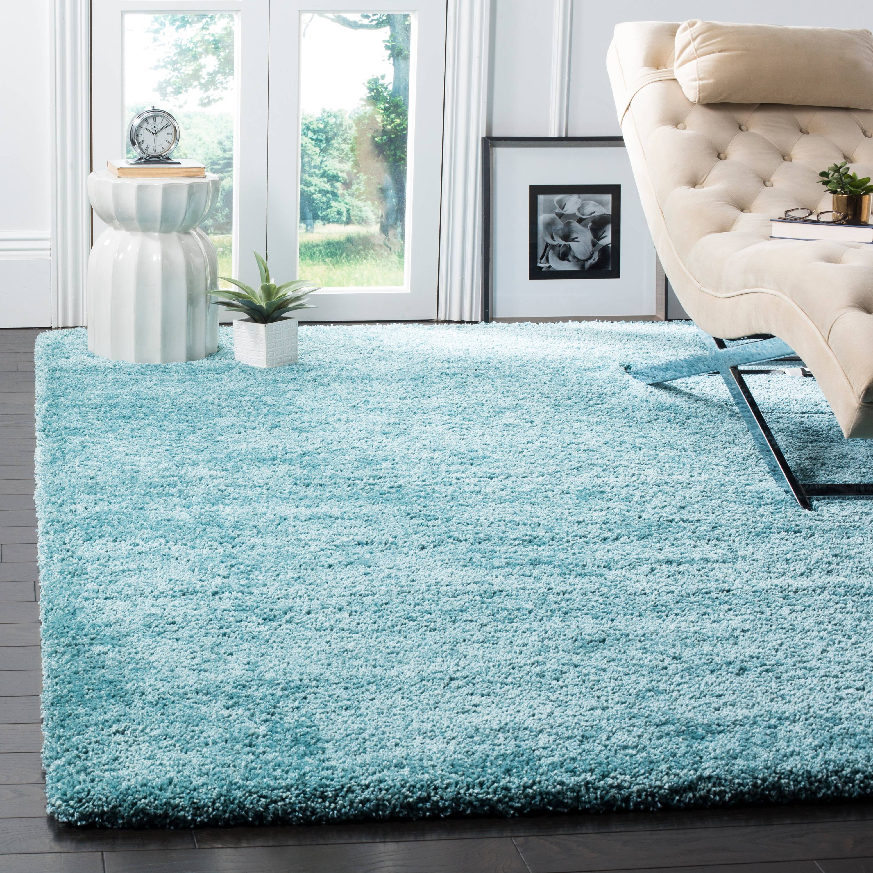 SAFAVIEH Milan Harlow Solid Plush Shag Area Rug, Aqua Blue, 10' x 14'