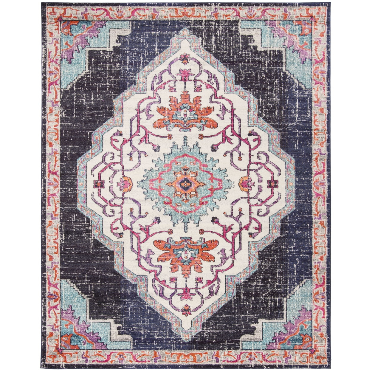 SAFAVIEH Monaco Trochez Traditional Area Rug, Black/Blue, 9' x 12'