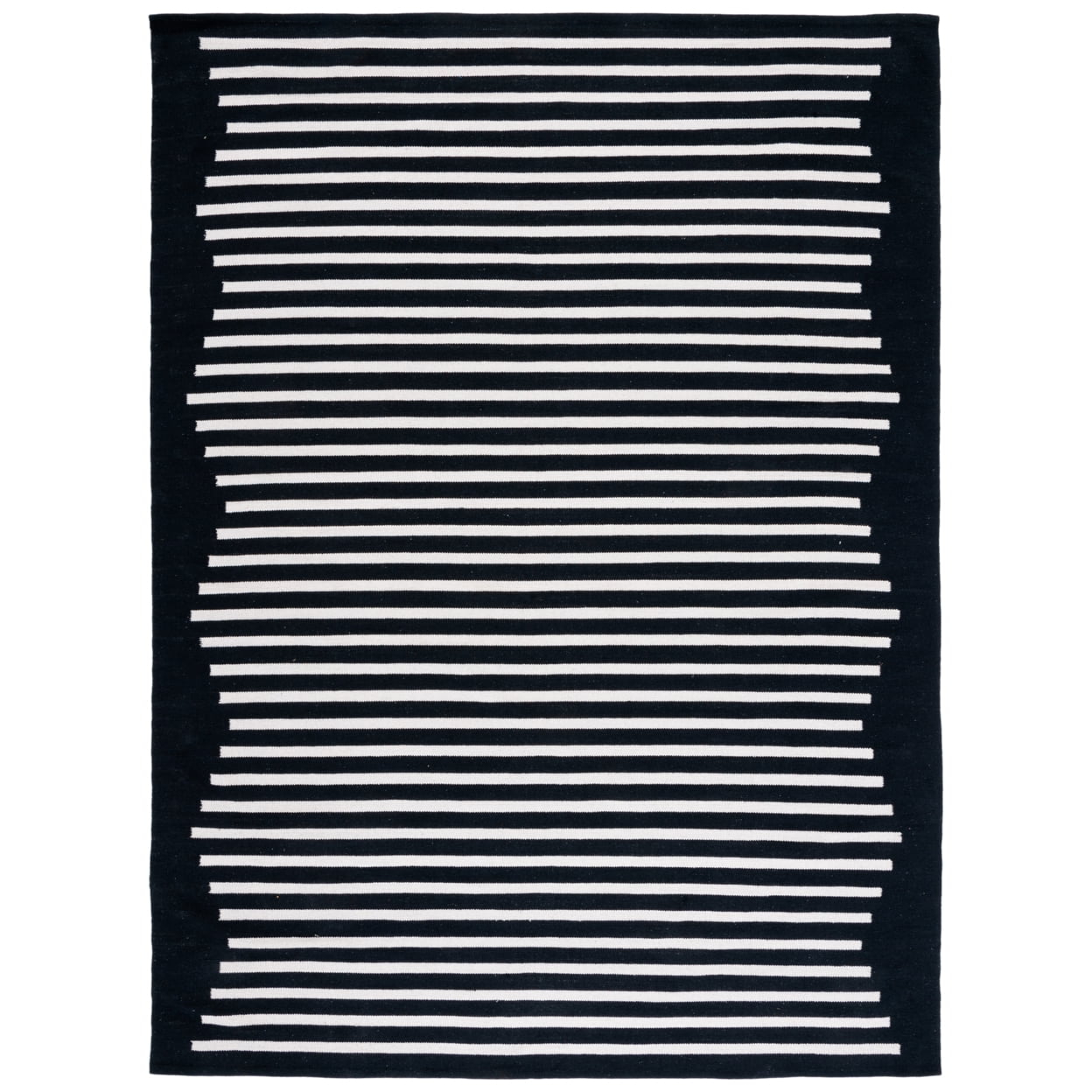 SAFAVIEH Montauk Amadine Striped Cotton Area Rug, Black/Ivory, 9' x 12'