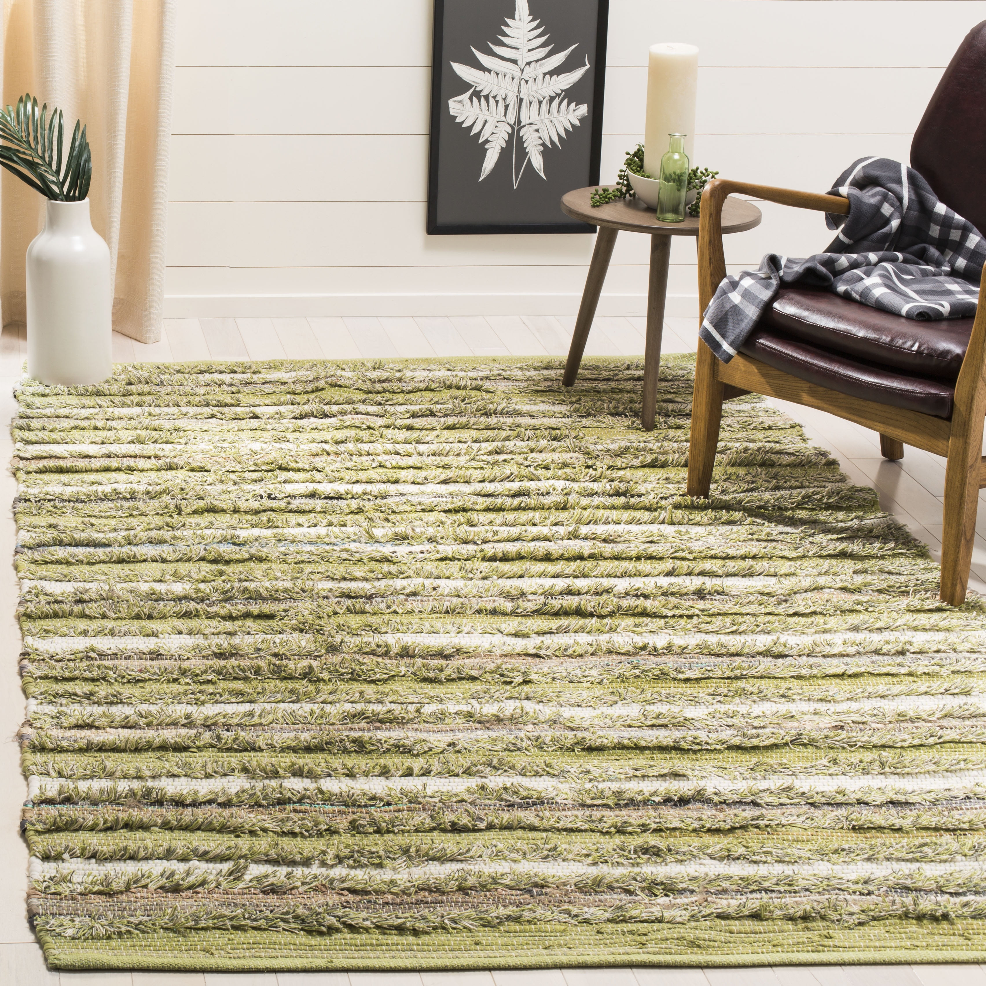 SAFAVIEH Montauk Coilean Striped Cotton Area Rug, Green/Multi, 5' x 8'