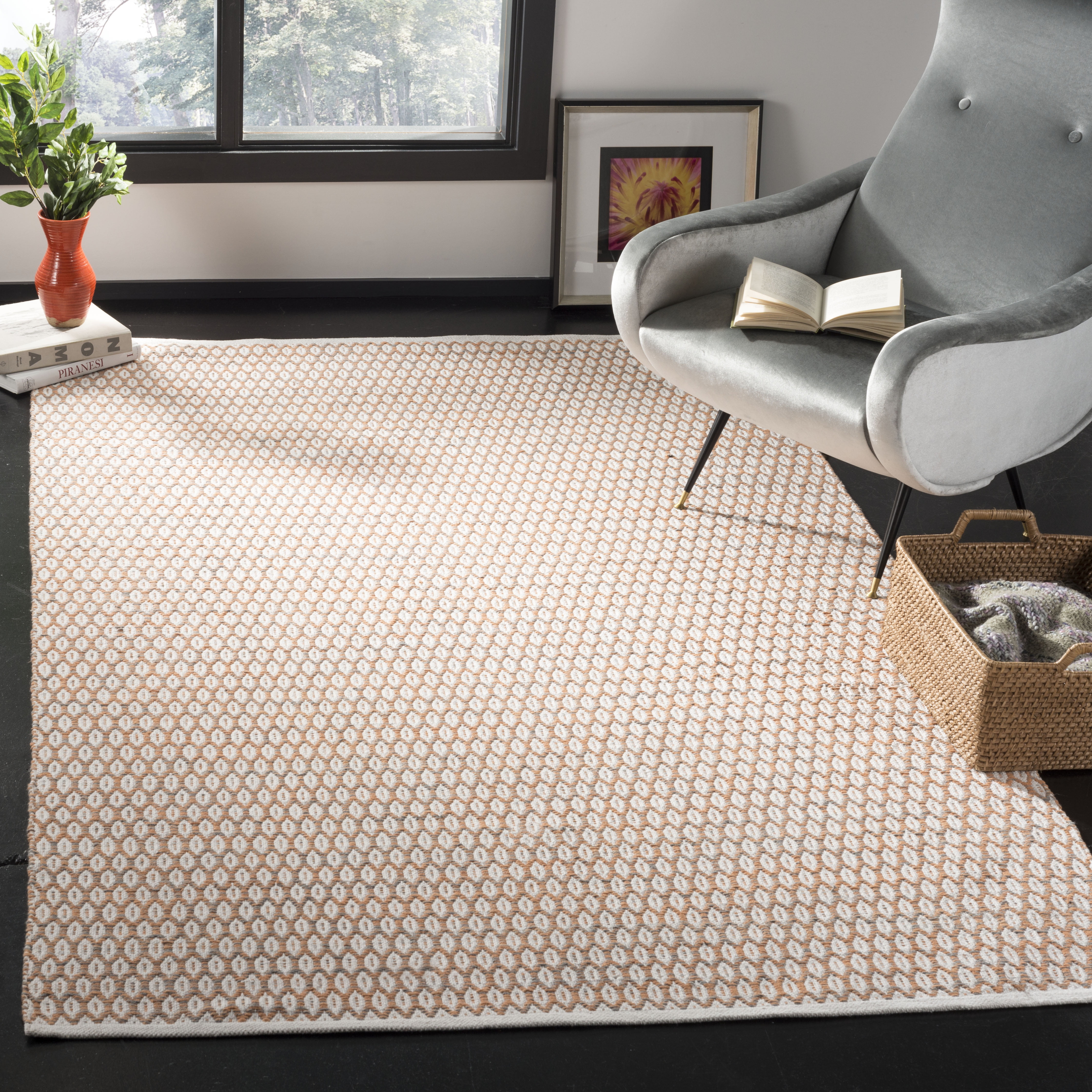 SAFAVIEH Montauk Crystal Geometric Cotton Area Rug, Orange/Ivory, 8' x 10'