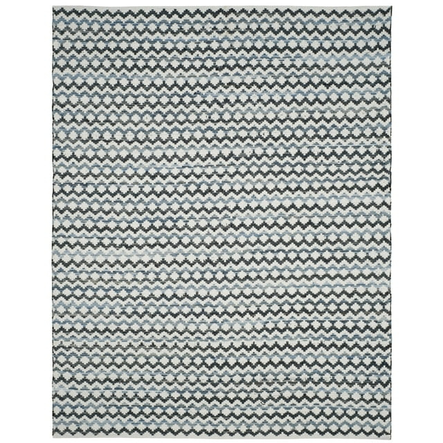 SAFAVIEH Montauk Harding Geometric Striped Cotton Area Rug, Ivory Blue/Black, 10' x 14'