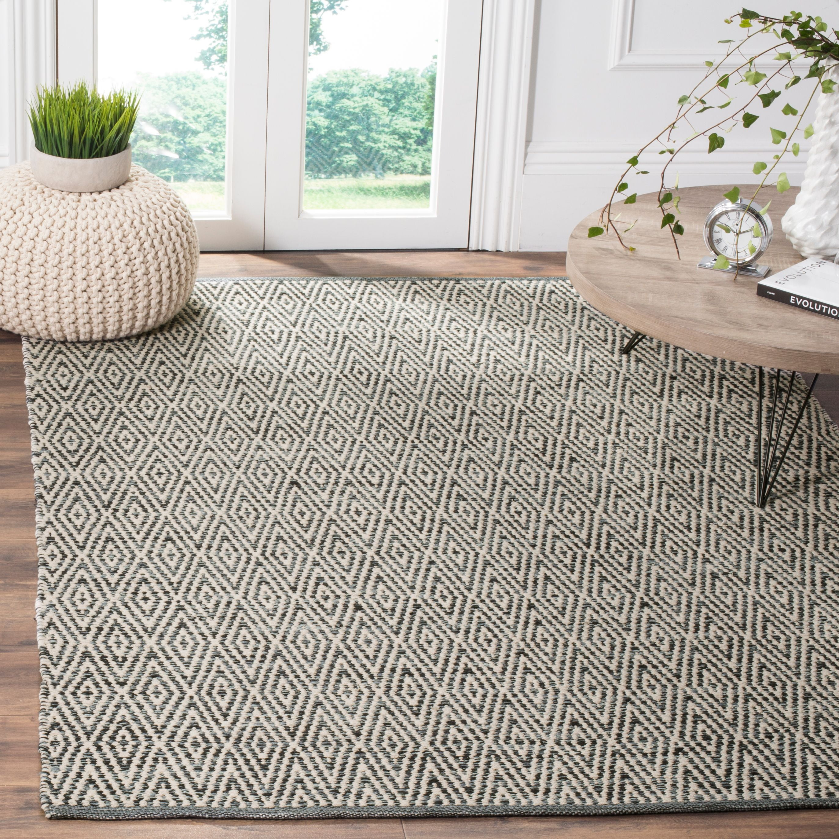 Montauk MTK414 Hand Woven Indoor Area Rug - Ivory/Dark Grey - 6'x6' - Safavieh