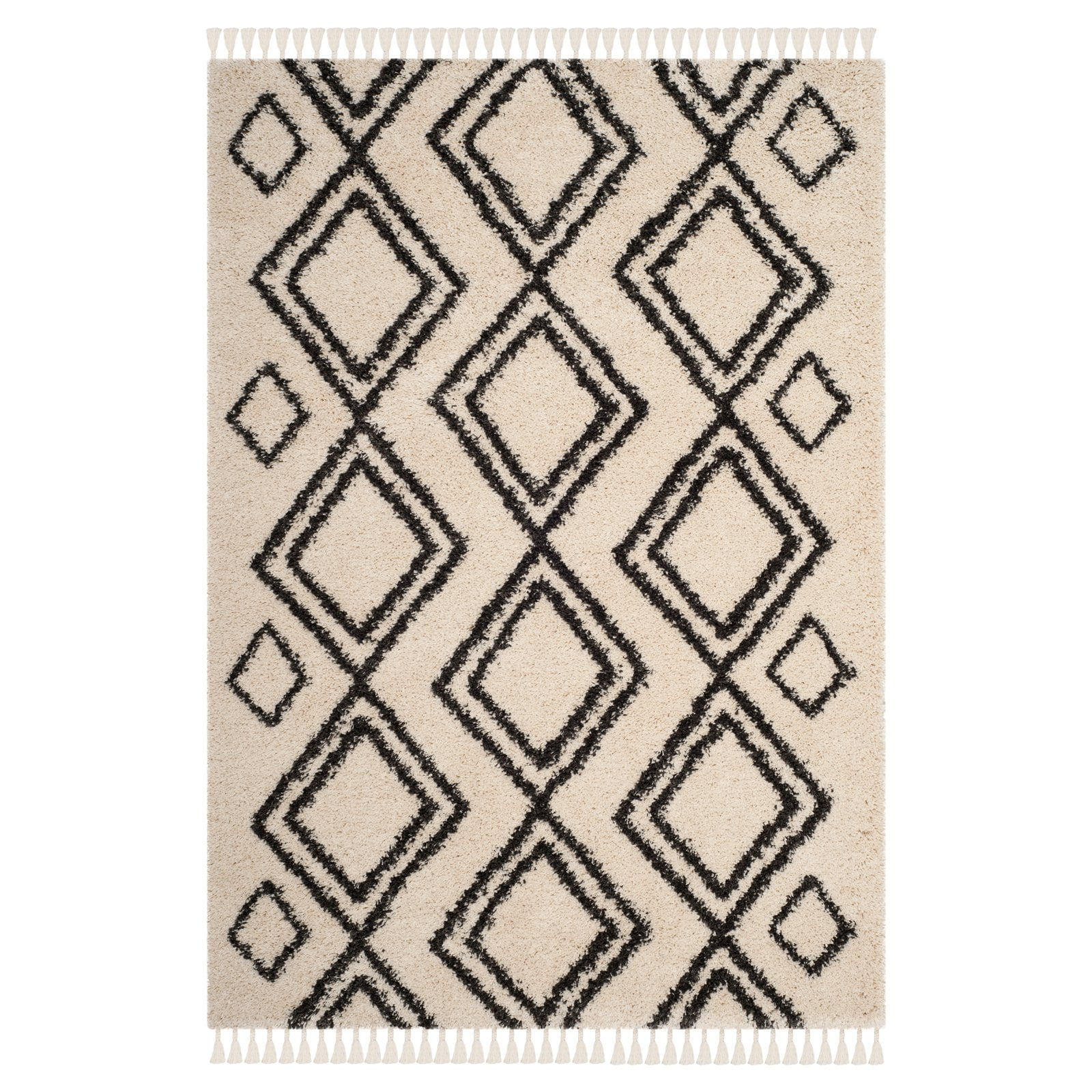 Moroccan Fringe Shag 200 MFG247 Power Loomed Area Rug Cream / Charcoal 4' X 6' - Safavieh.