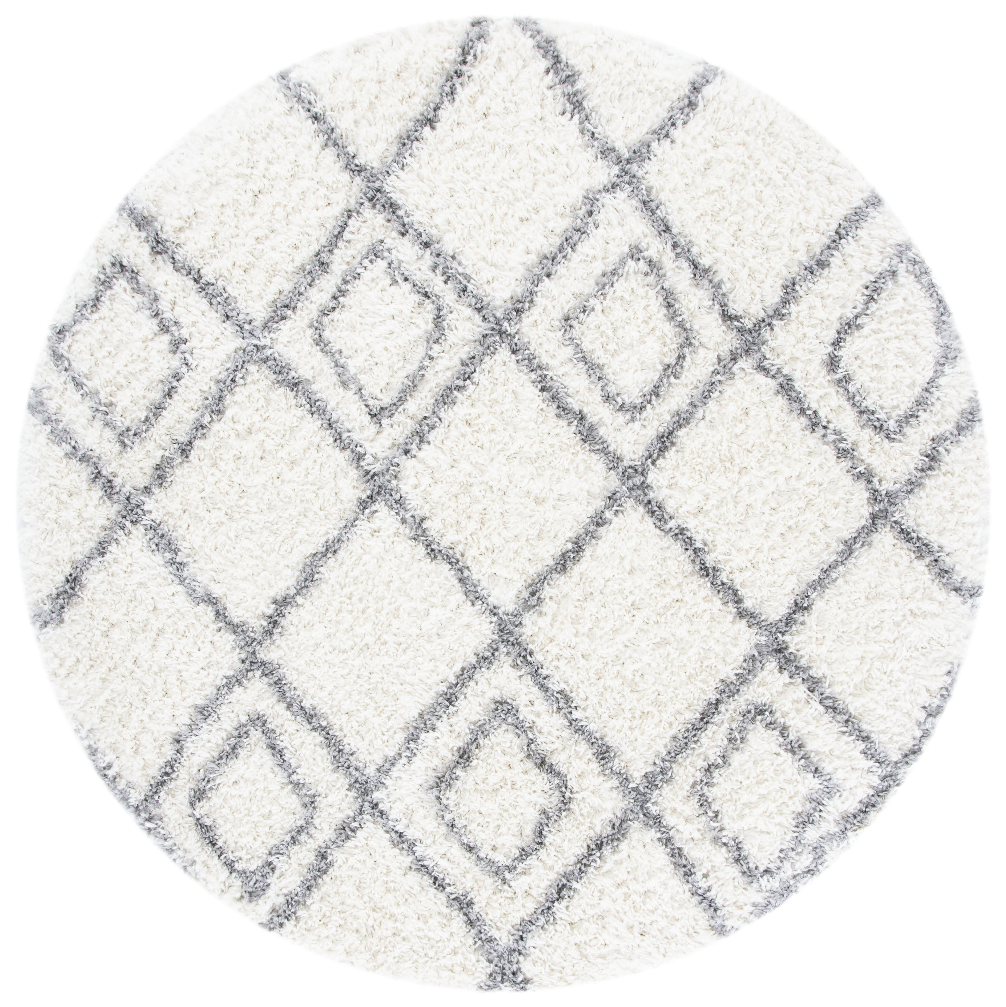 Moroccan Tassel Shag MTS335 Power Loomed Area Rug - Ivory/Light Grey - 6'7" round - Safavieh.