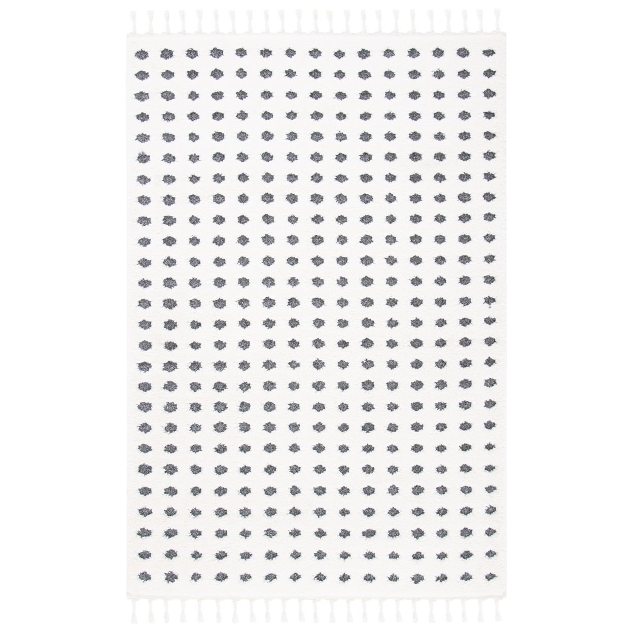 SAFAVIEH Moroccan Tassel Siofra Dot Print Shag Area Rug, Ivory/Grey, 3' x 5'