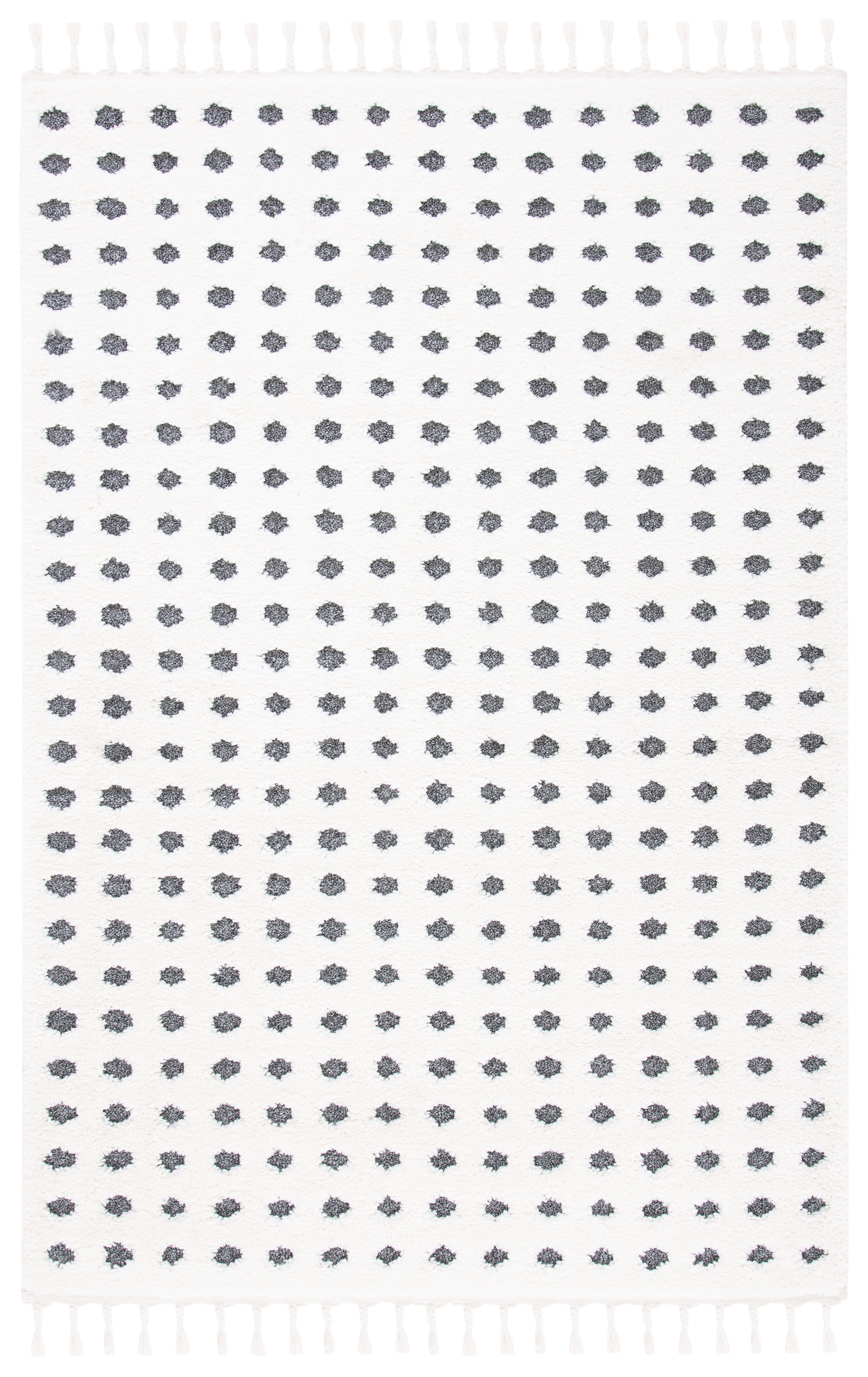 SAFAVIEH Moroccan Tassel Siofra Dot Print Shag Area Rug, Ivory/Grey, 3' x 5'