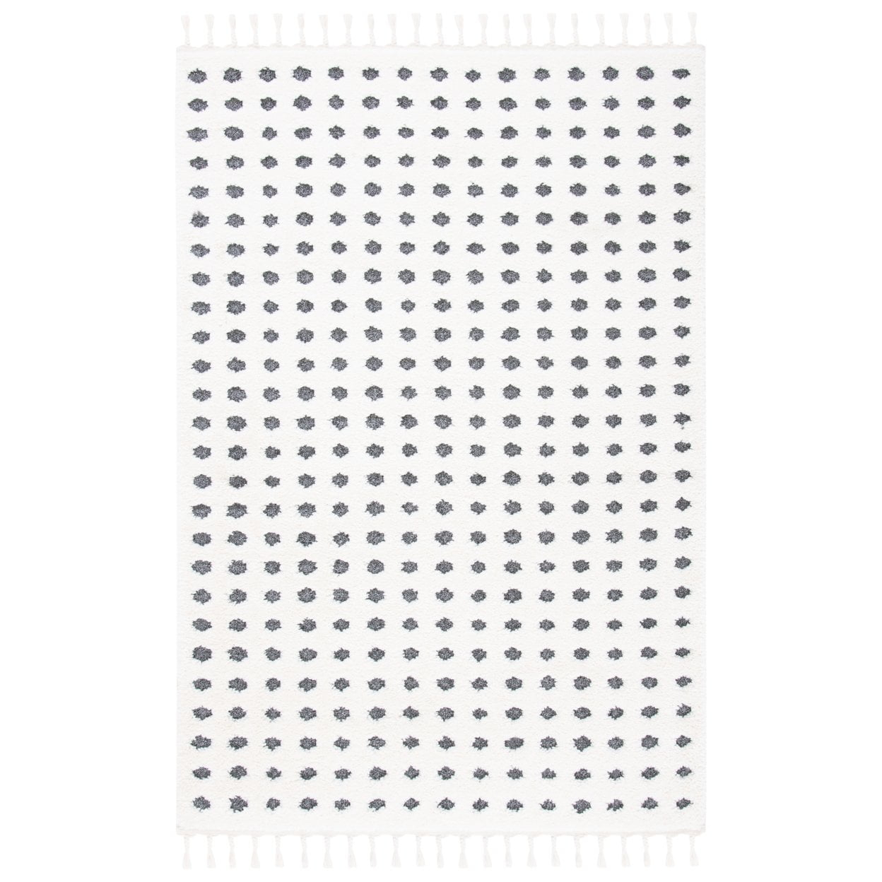 SAFAVIEH Moroccan Tassel Siofra Dot Print Shag Area Rug, Ivory/Grey, 3' x 5'