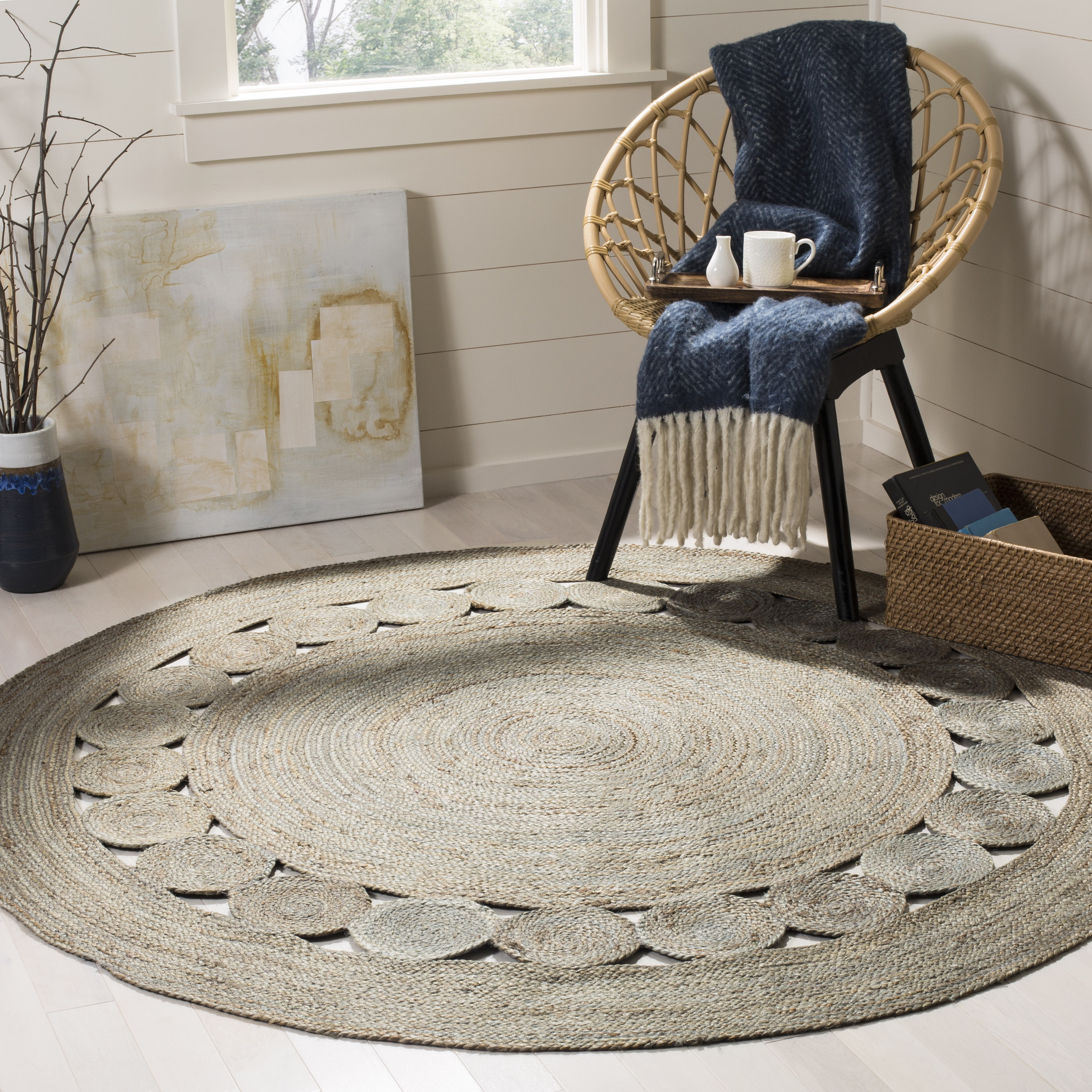 Natural Fiber NF364 Hand Woven Indoor Accent Rug - Grey - 3' Round - Safavieh.
