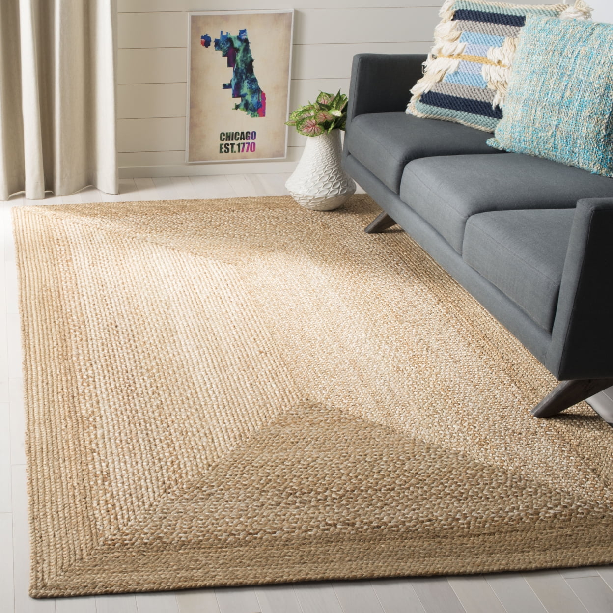 SAFAVIEH Natural Fiber Leo Geometric Area Rug, Natural/Ivory, 4' x 4' Square