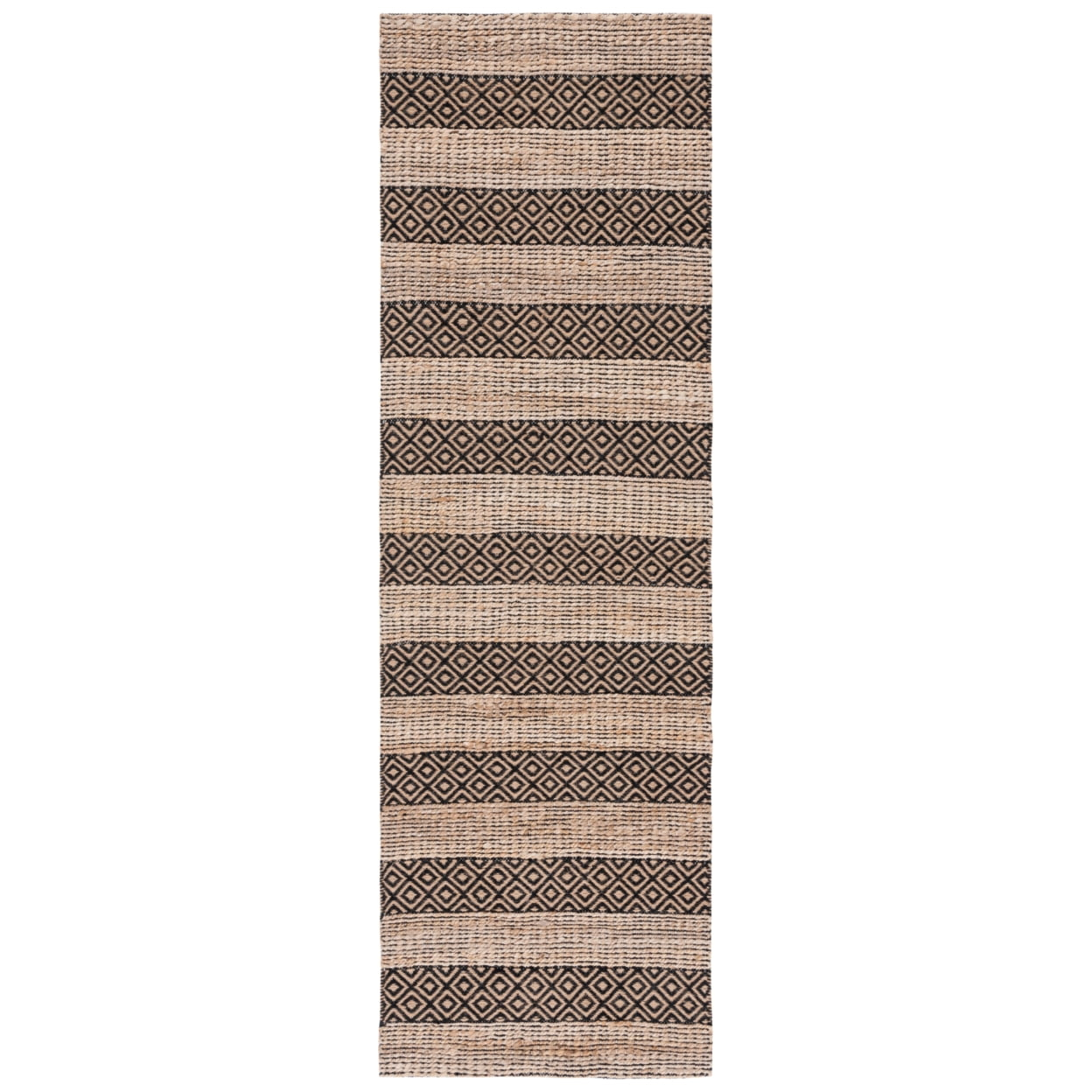SAFAVIEH Natural Fiber Wenonah Striped Runner Rug, Black/Natural, 2'3" x 8'