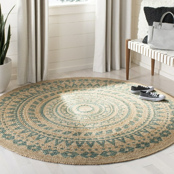 Natural Fiber NF802 Hand Woven Indoor Area Rug - Aqua/Natural - 3' Round - Safavieh