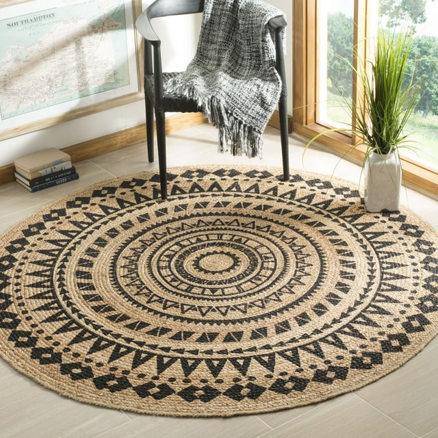 Natural Fiber NF802 Hand Woven Indoor Area Rug - Black/Natural - 5' Round - Safavieh