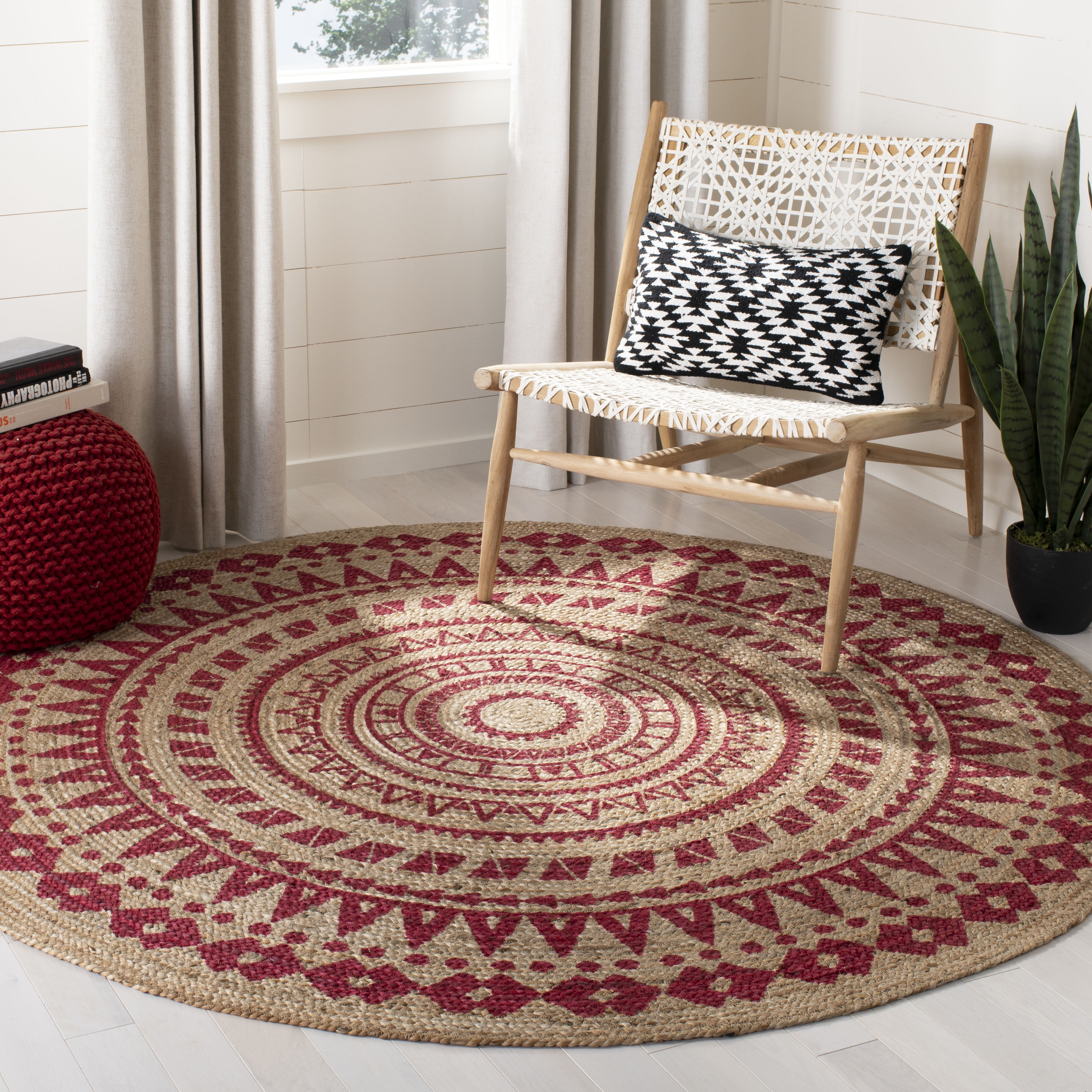 Natural Fiber NF802 Hand Woven Indoor Area Rug - Fuchsia/Natural - 4' Round - Safavieh