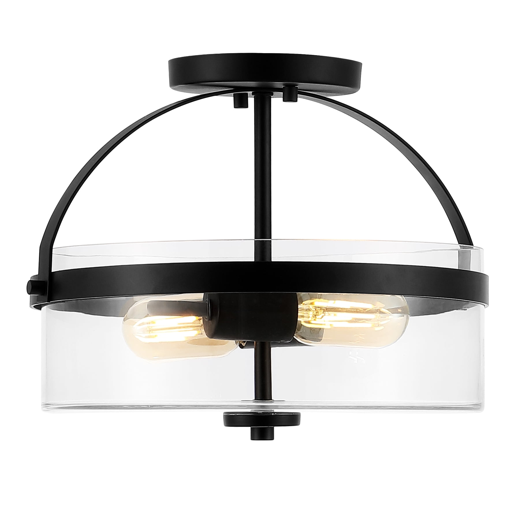 SAFAVIEH Nensor 13 in. Farmhouse 2-Light Black Metal Mount Light with Clear Shade
