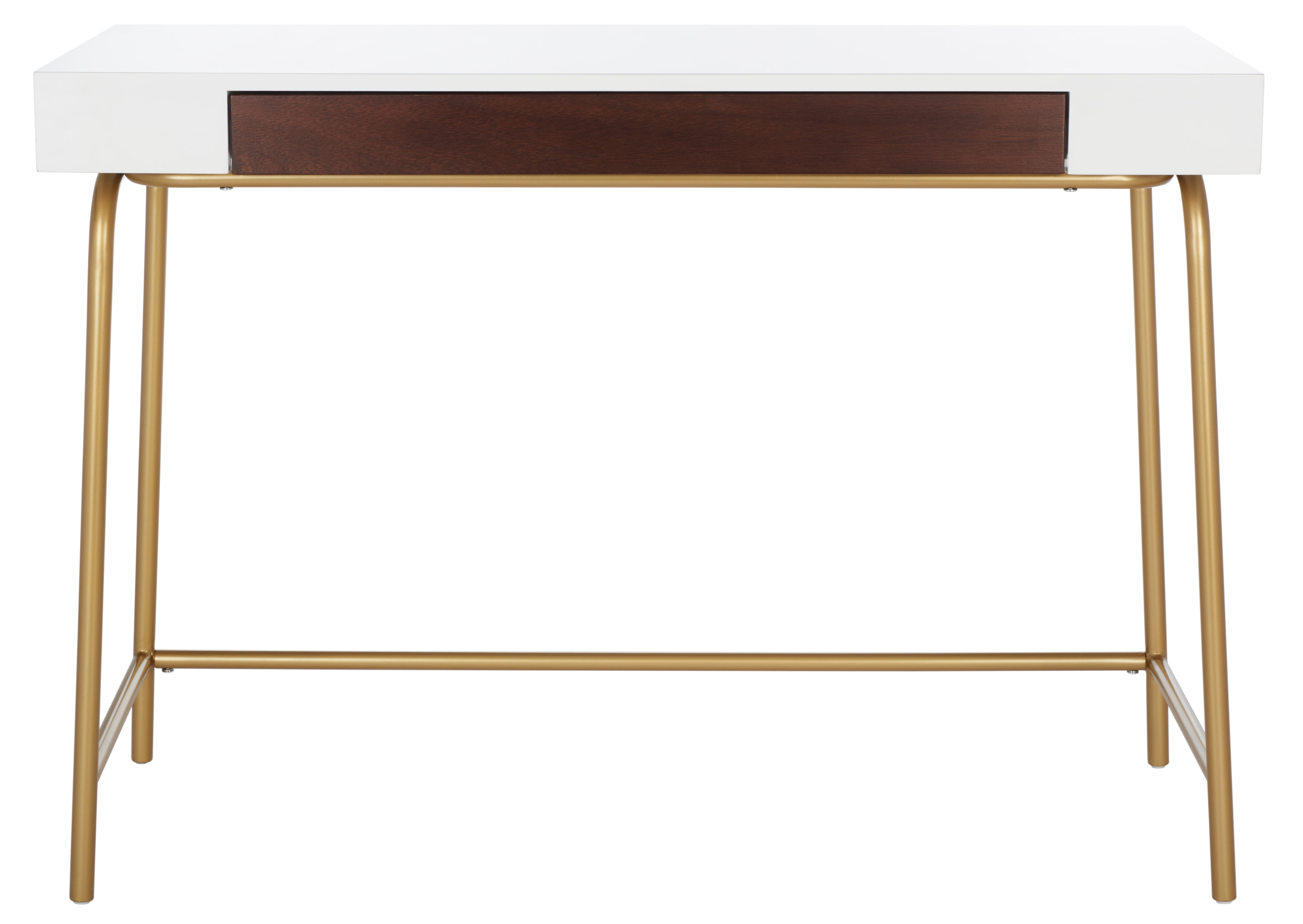 SAFAVIEH Nola Wood 1-Drawer Writing Desk, White/Brown/Gold