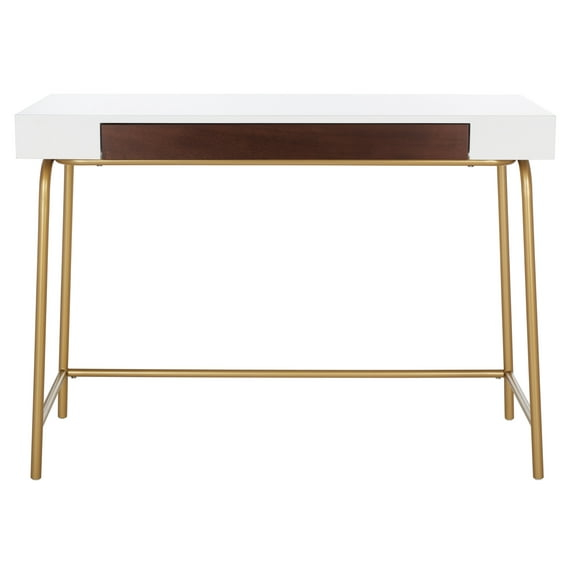 SAFAVIEH Nola Wood 1-Drawer Writing Desk, White/Brown/Gold