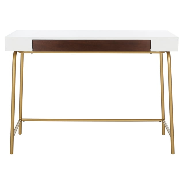 SAFAVIEH Nola Wood 1-Drawer Writing Desk, White/Brown/Gold