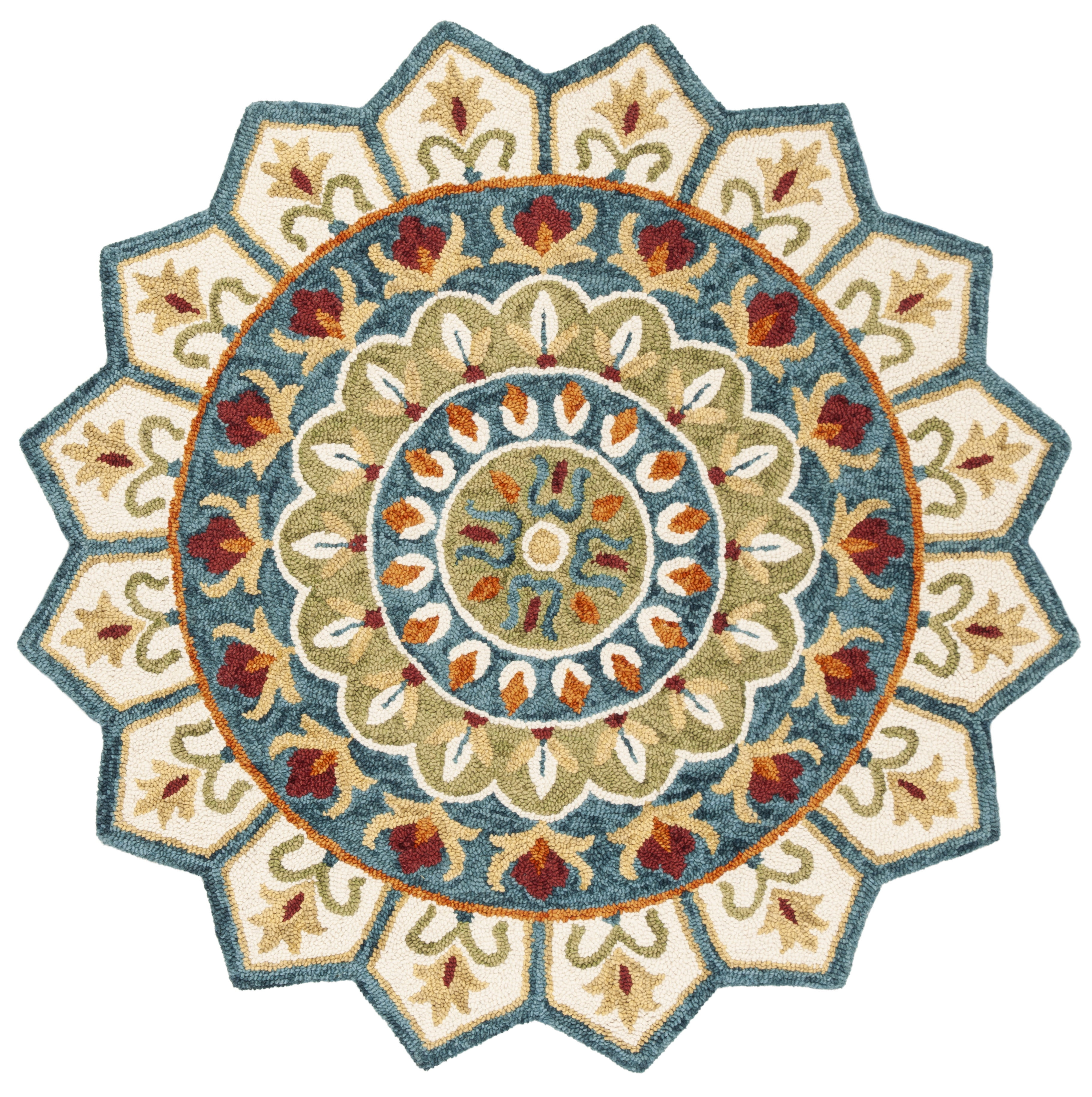 Novelty NOV605 Hand Tufted Area Rug - Ivory/Blue - 9' round - Safavieh.