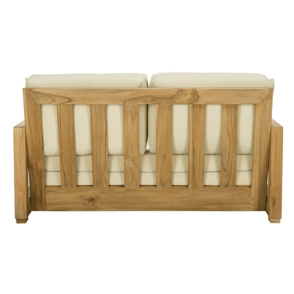 SAFAVIEH OUTDOOR COUTURE Montford 2-Seat Bench Natural Teak / Beige