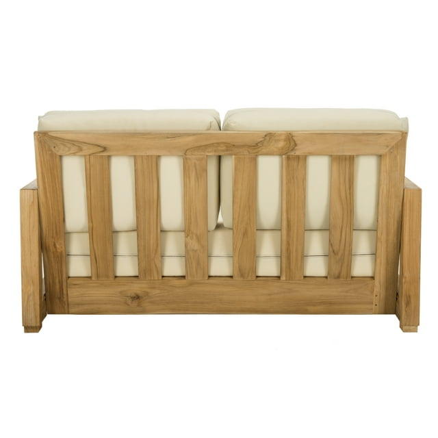SAFAVIEH OUTDOOR COUTURE Montford 2-Seat Bench Natural Teak / Beige