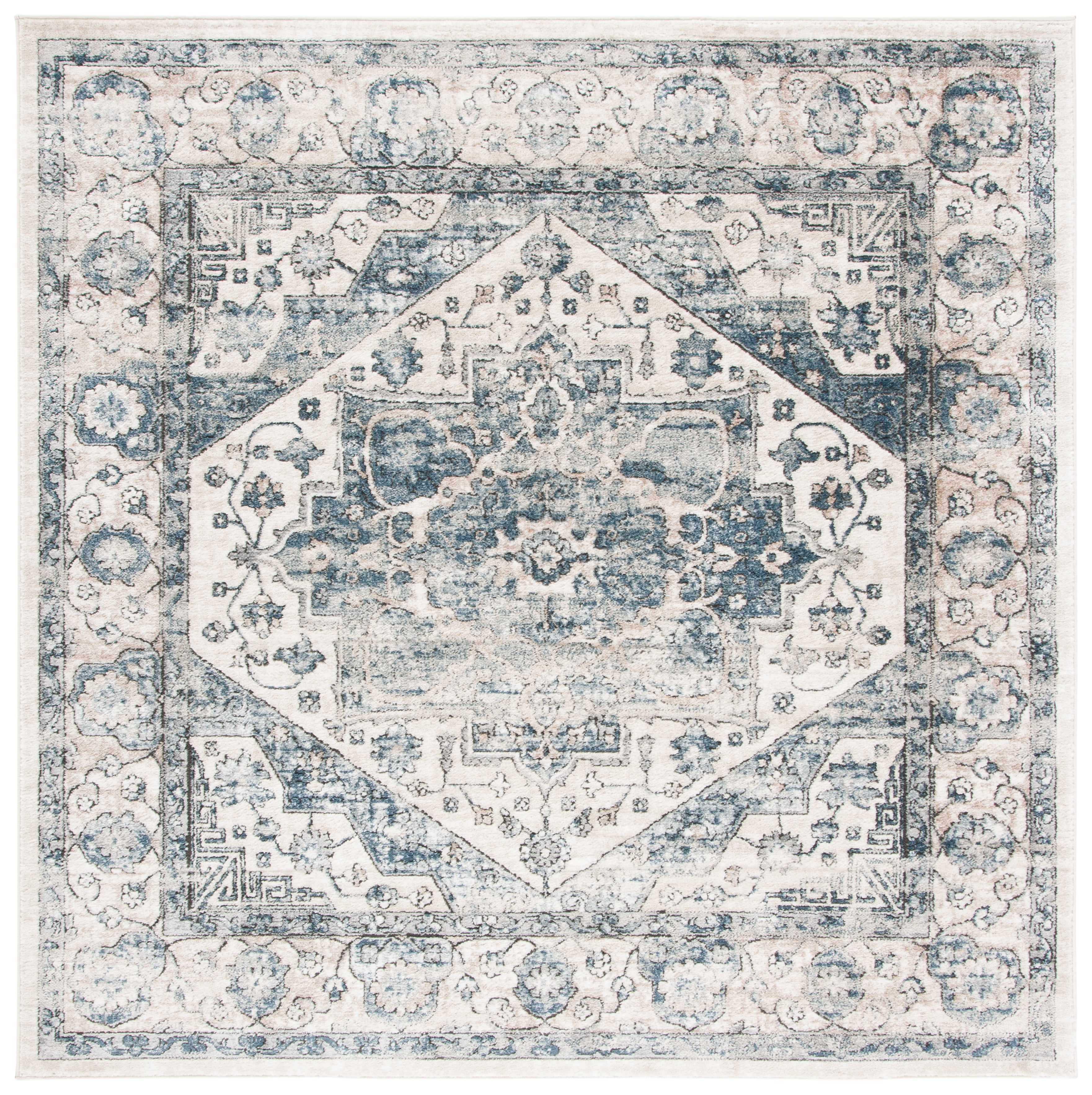 SAFAVIEH Oregon Augustine Floral Bordered Area Rug, Ivory/Blue, 8' x 8' Square