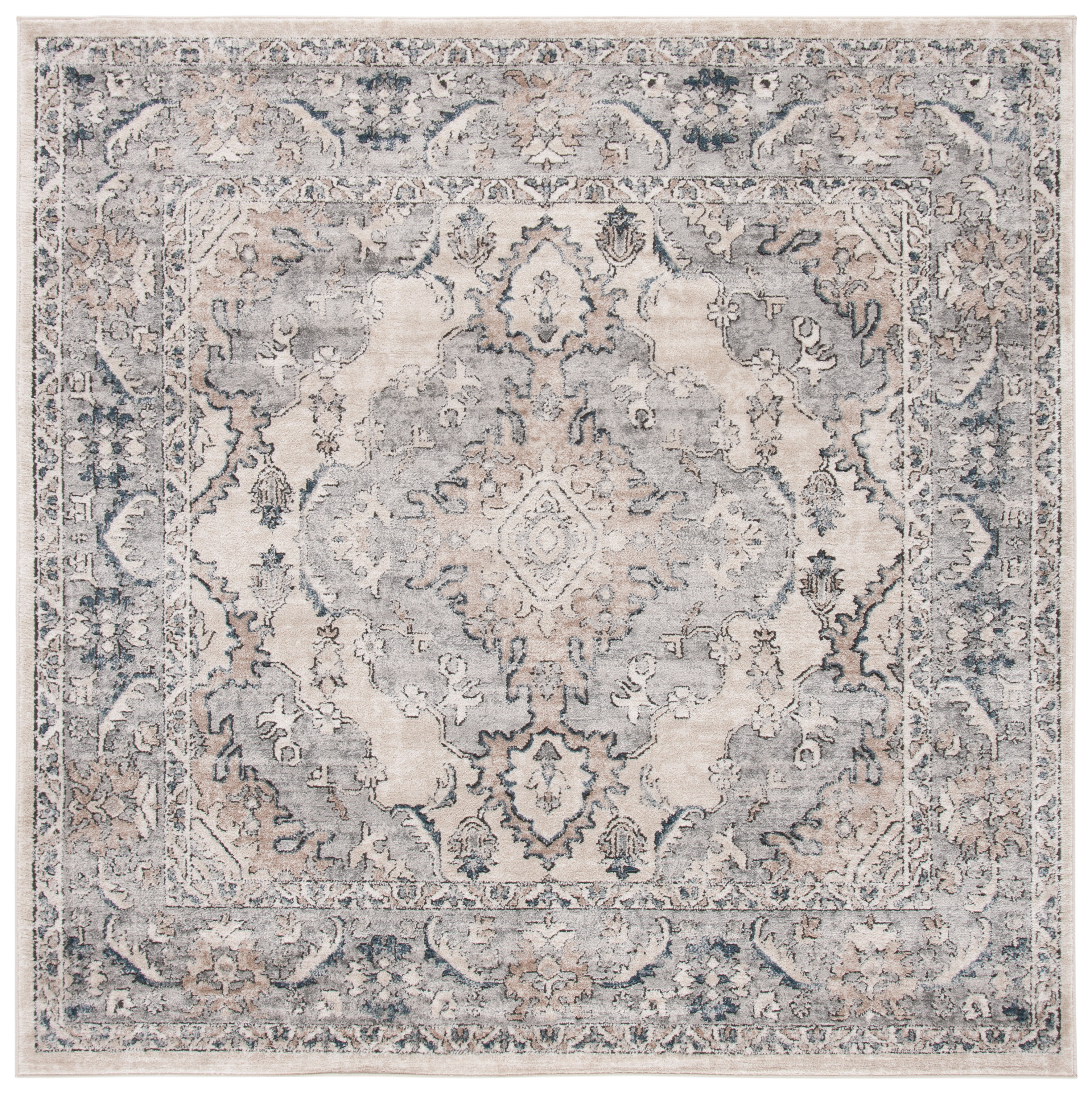 SAFAVIEH Oregon Ethelinda Floral Bordered Area Rug, Beige/Grey, 10' x 10' Square