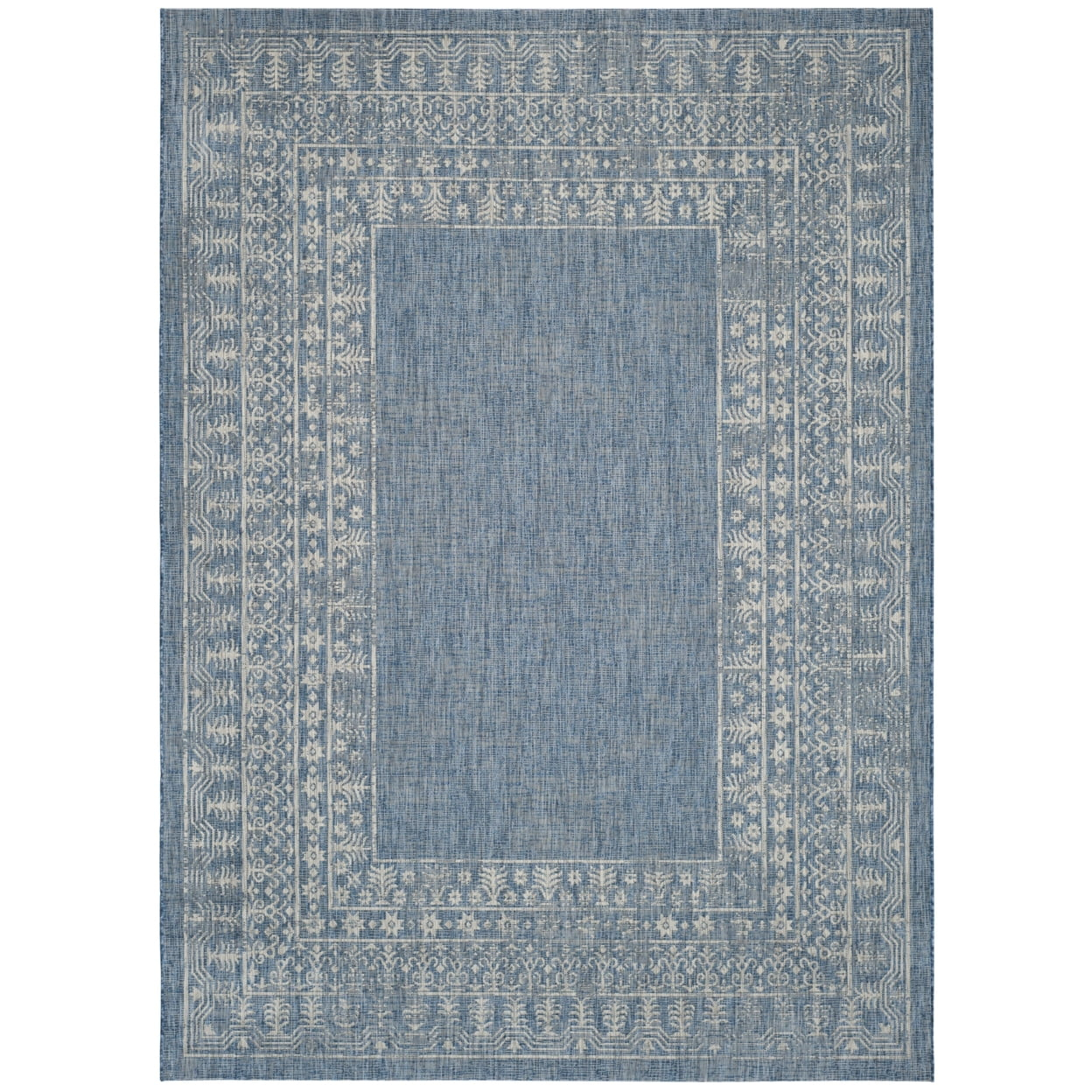 SAFAVIEH Courtyard Jolyon Bordered Indoor/Outdoor Area Rug, Navy/Grey, 11' x 13'