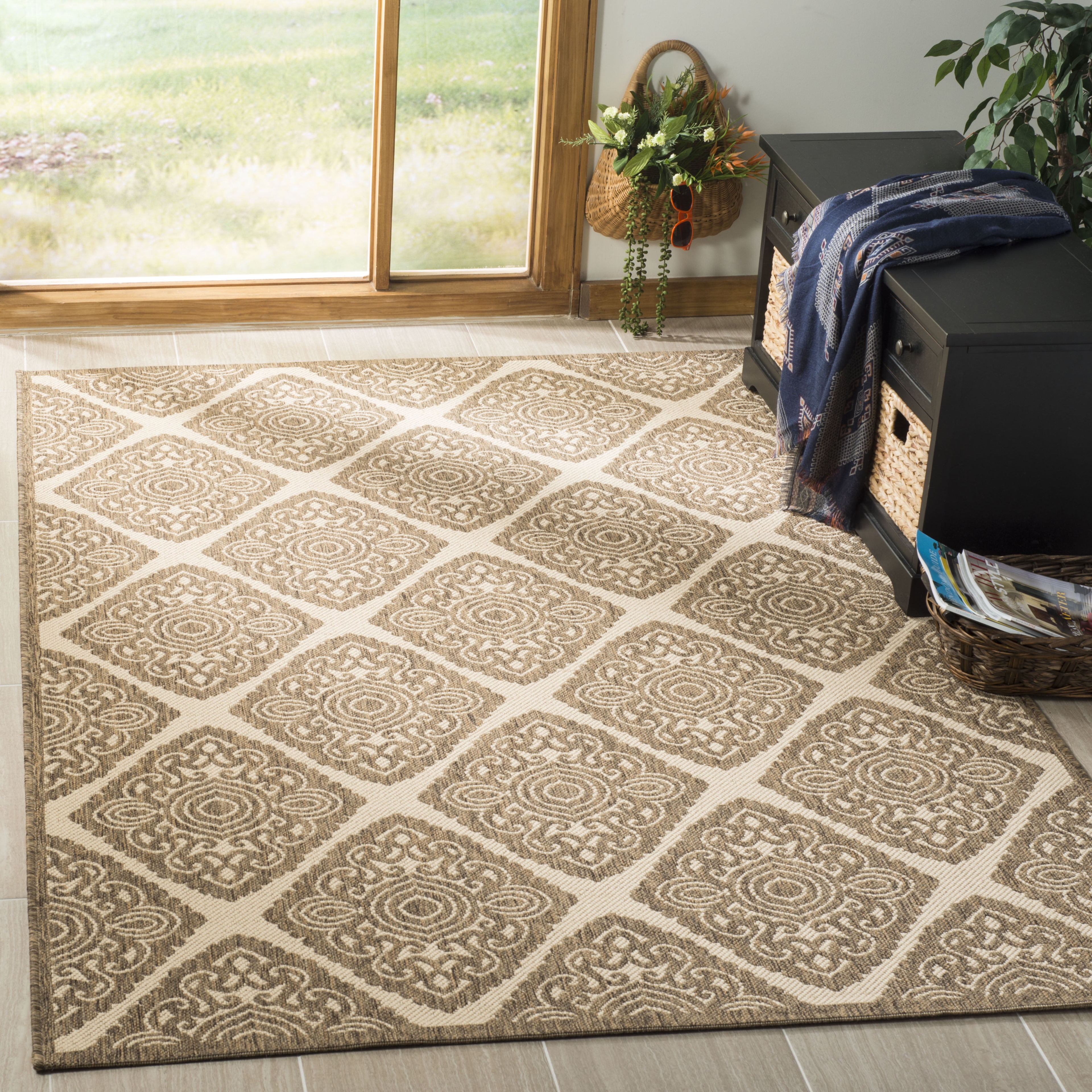 Linden LND132 Power Loomed Indoor/Outdoor Area Rug - Cream/Beige - 6'7"x6'7" - Safavieh.