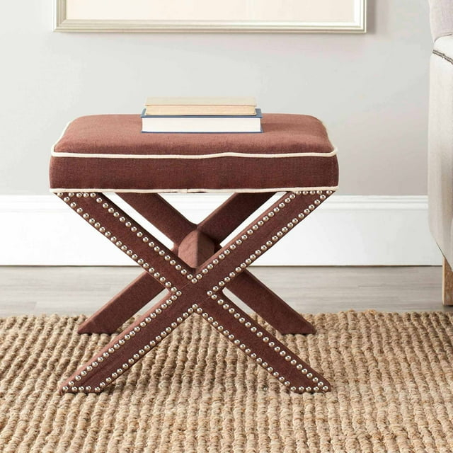 SAFAVIEH Palmer Transitional Cross Leg Upholstered Ottoman, Chocolate Brown