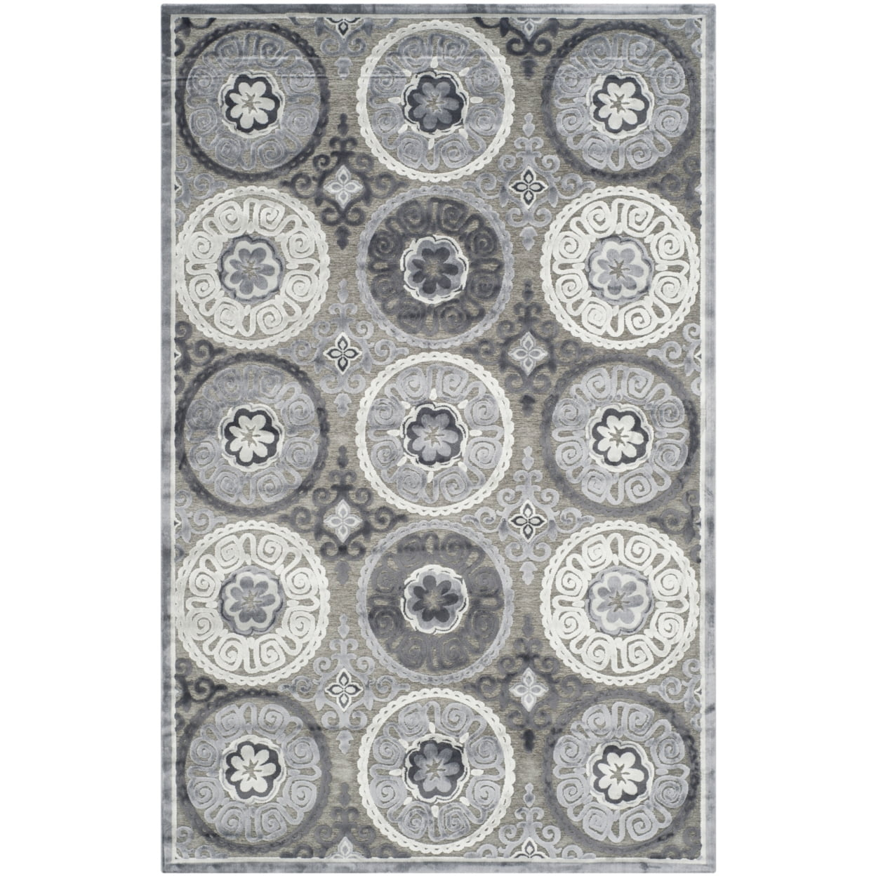 SAFAVIEH Paradise Fidan Geometric Circles Area Rug, Light Grey/Dark Grey, 5'1" x 7'6"