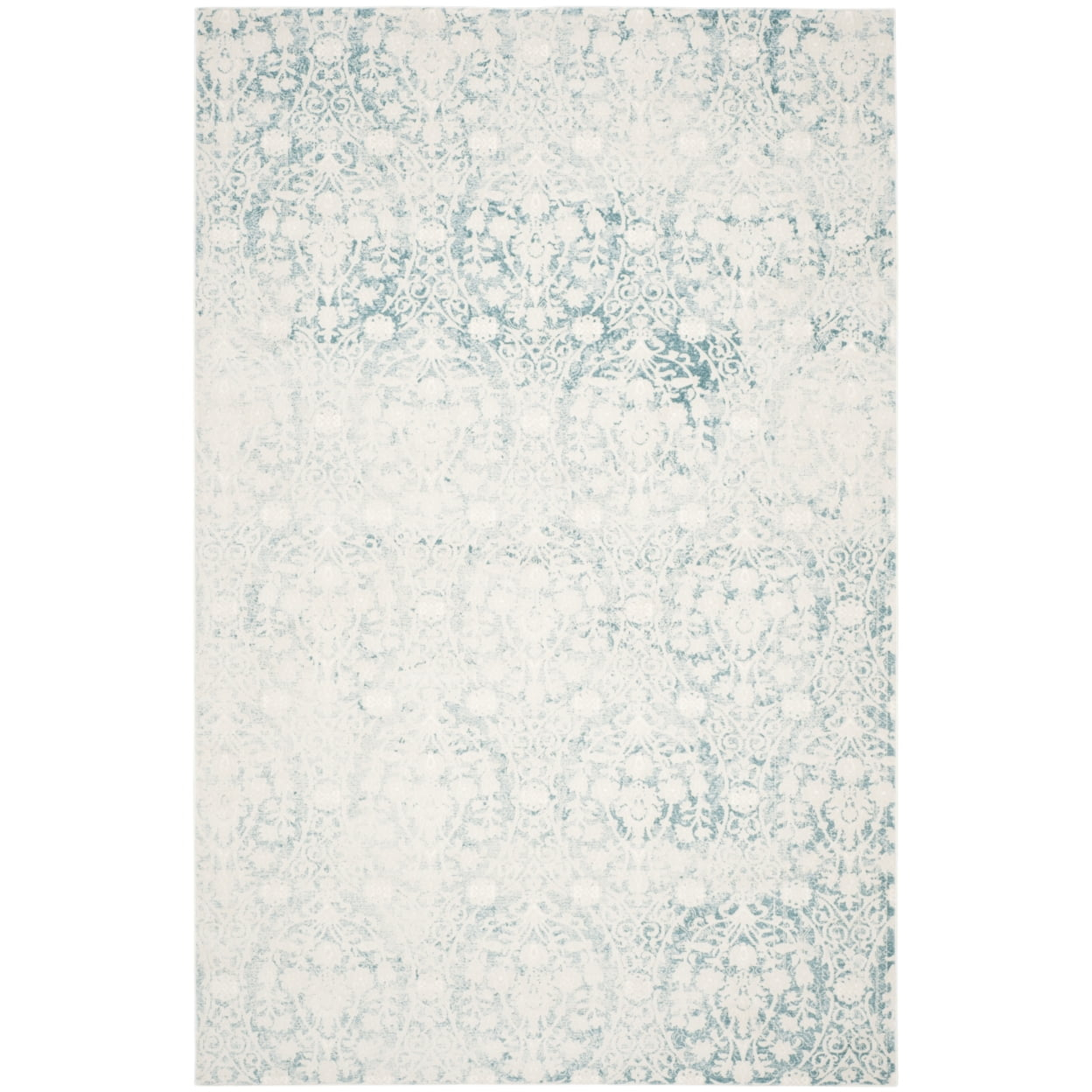 SAFAVIEH Passion Madrid Faded Damask Area Rug, Turquoise/Ivory, 8' x 11'