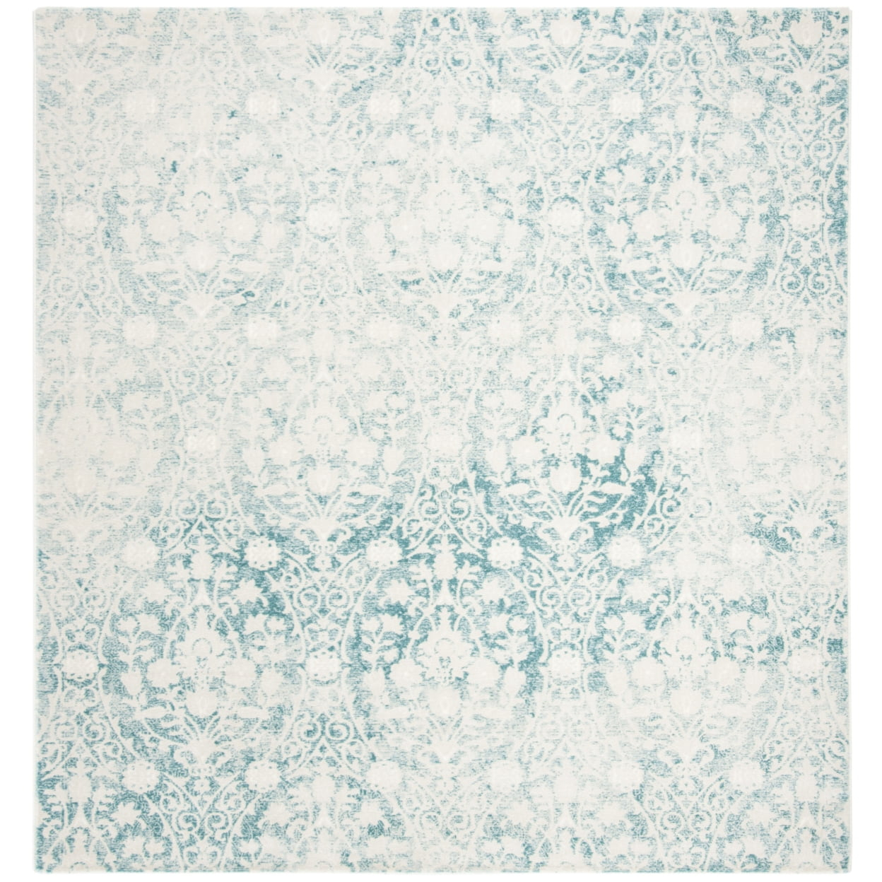 SAFAVIEH Passion Madrid Faded Damask Area Rug, Turquoise/Ivory, 8' x 11'