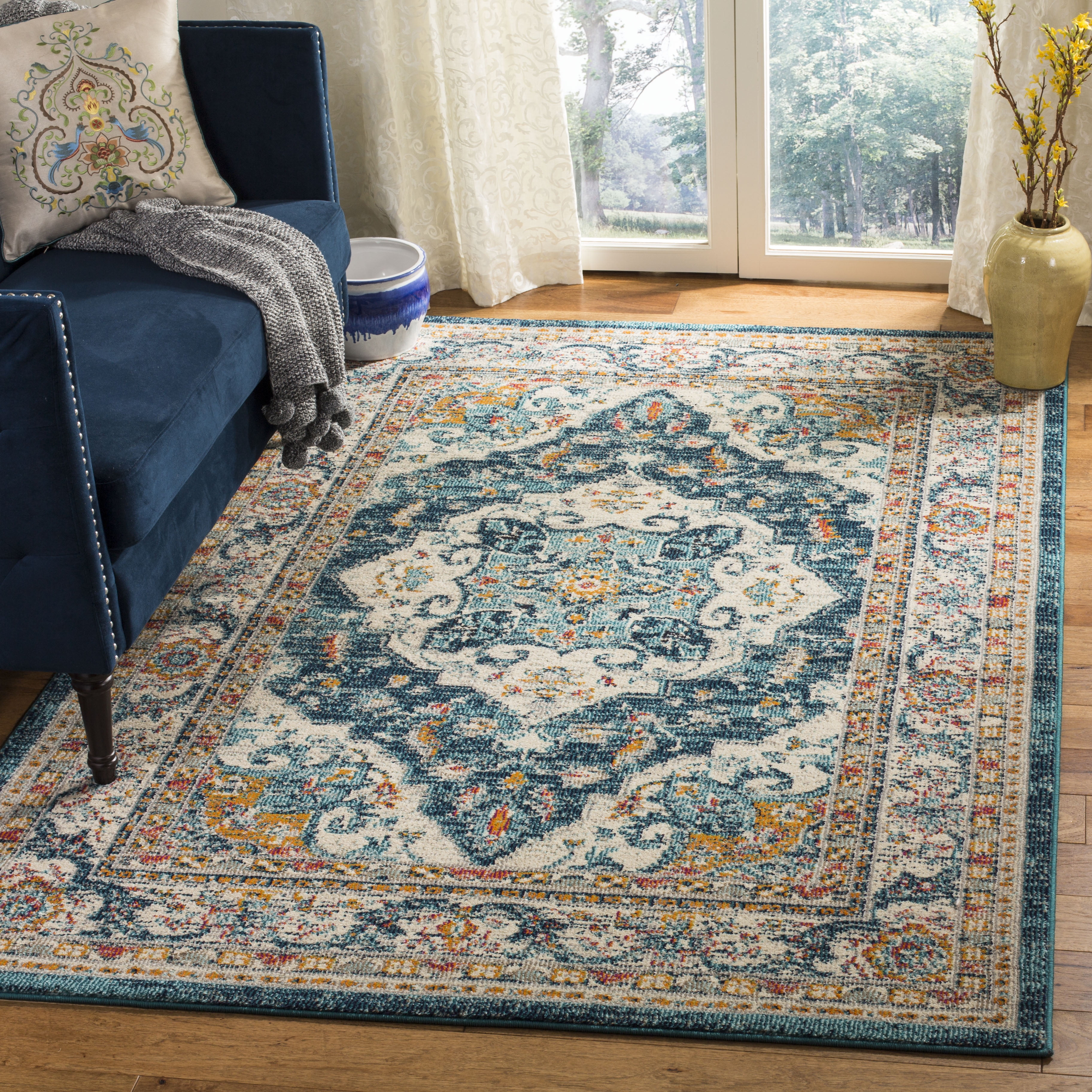 Phoenix PHX154 Power Loomed Indoor Accent Rug - 3'x5' - Ivory/Blue - Safavieh