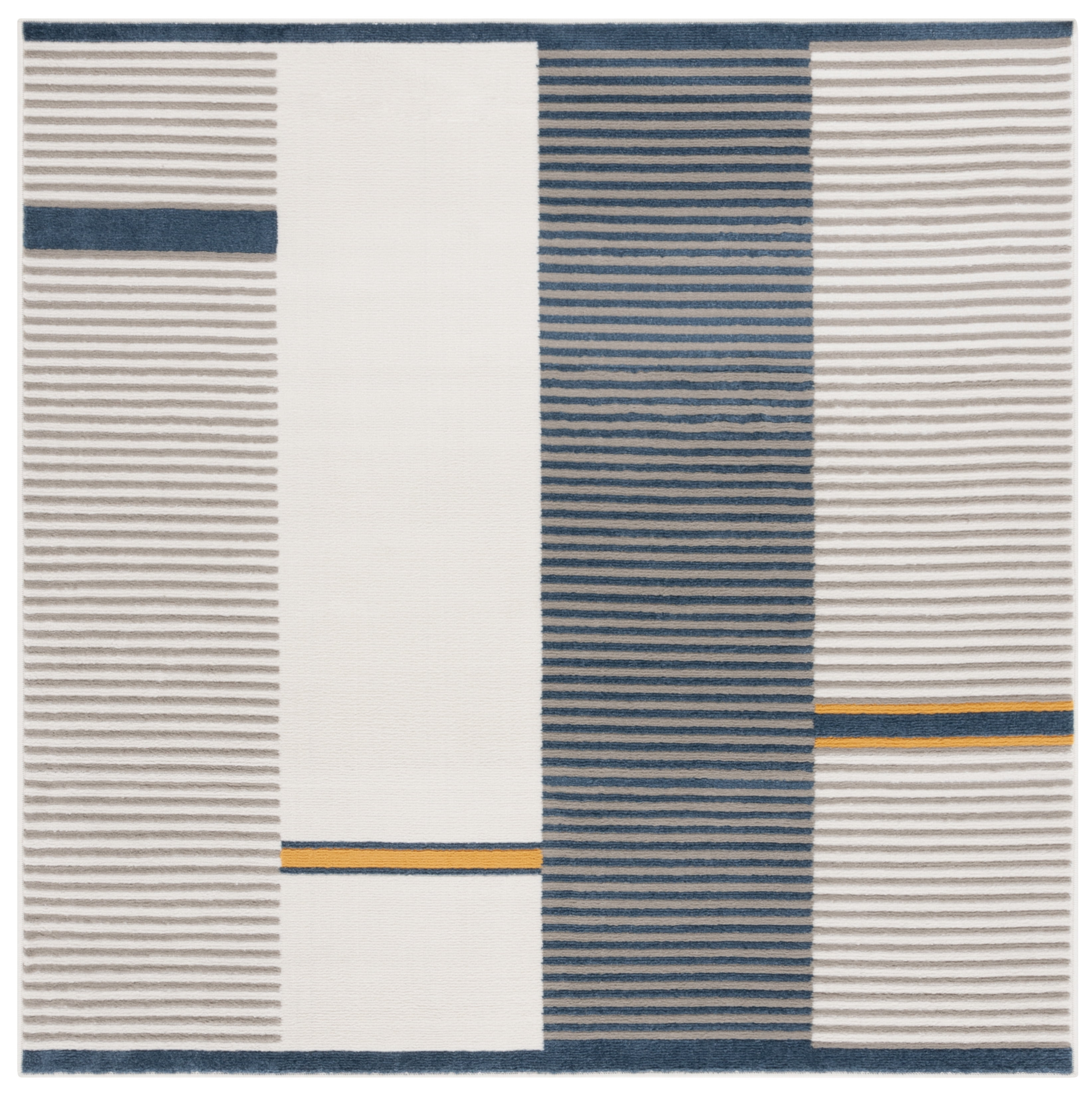 SAFAVIEH Pyramid Joanna Geometric Area Rug, Grey/Ivory Navy, 6'7" x 6'7" Square