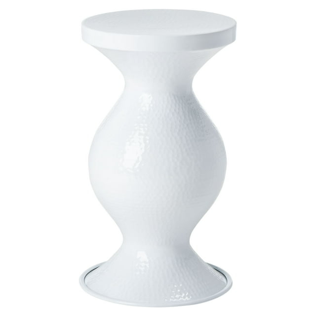 SAFAVIEH Radium Mid-Century Small Hammered Stool, White (12.3 in. W x 12.3 in. D x 21.8 in. H)