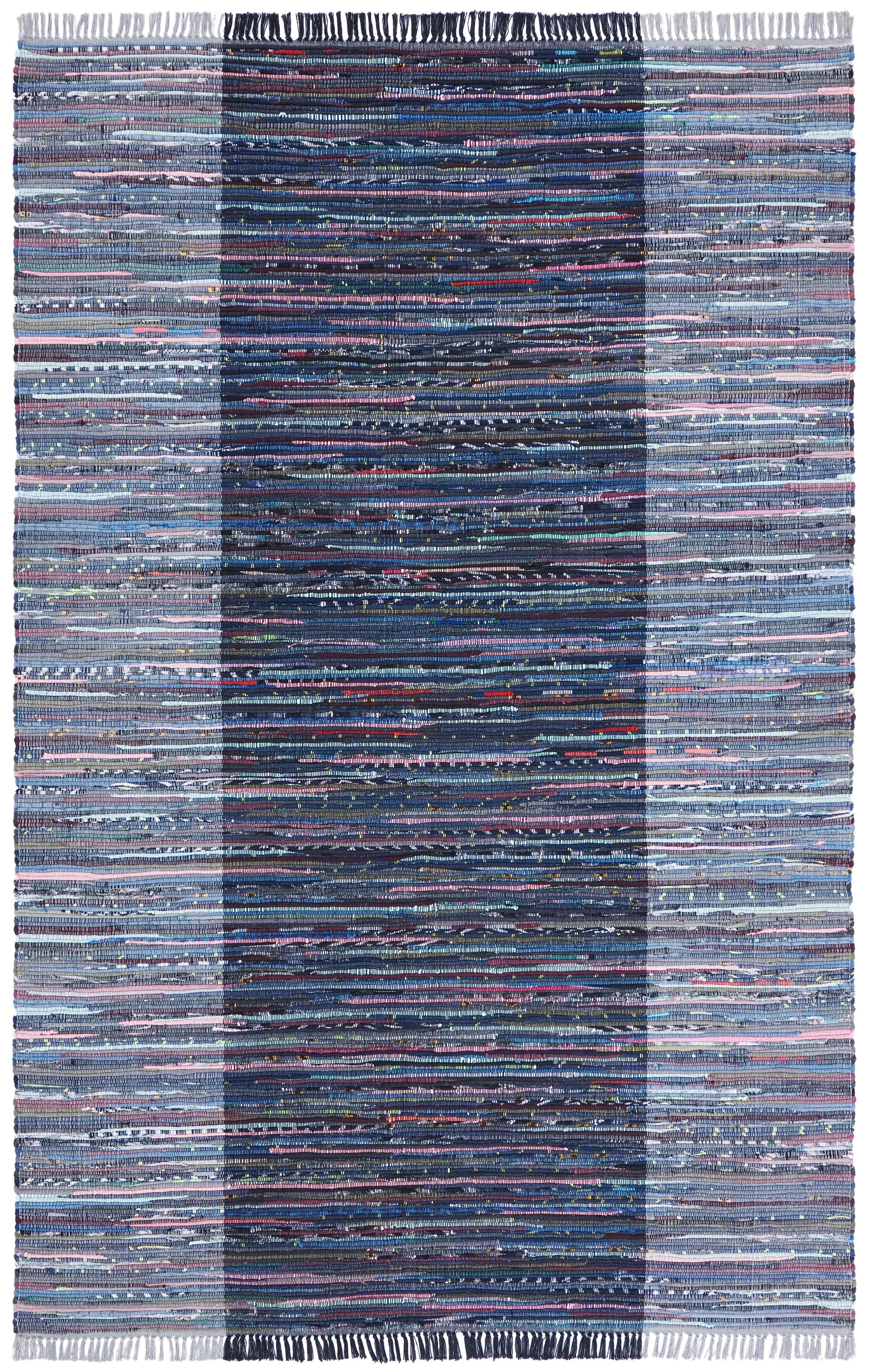 SAFAVIEH Rag Romeo Striped Fringe Cotton Area Rug, Grey/Black, 2' x 3'