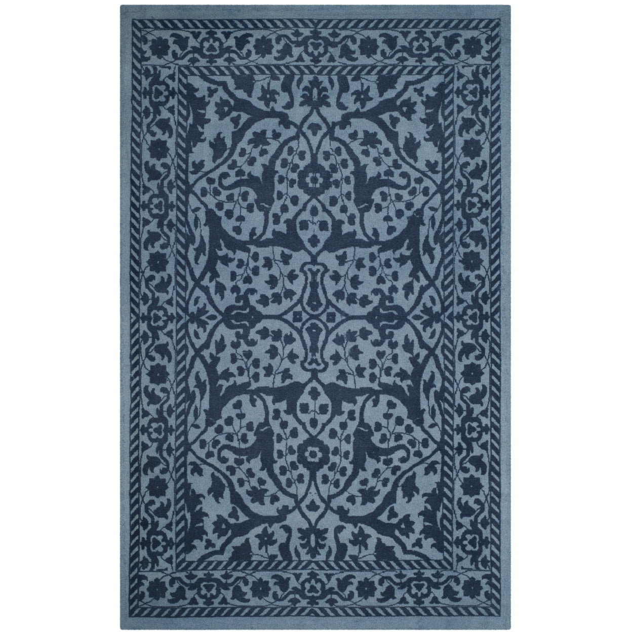 SAFAVIEH Restoration Vintage Wilson Border Wool Area Rug, Blue/Dark Blue, 5' x 8'