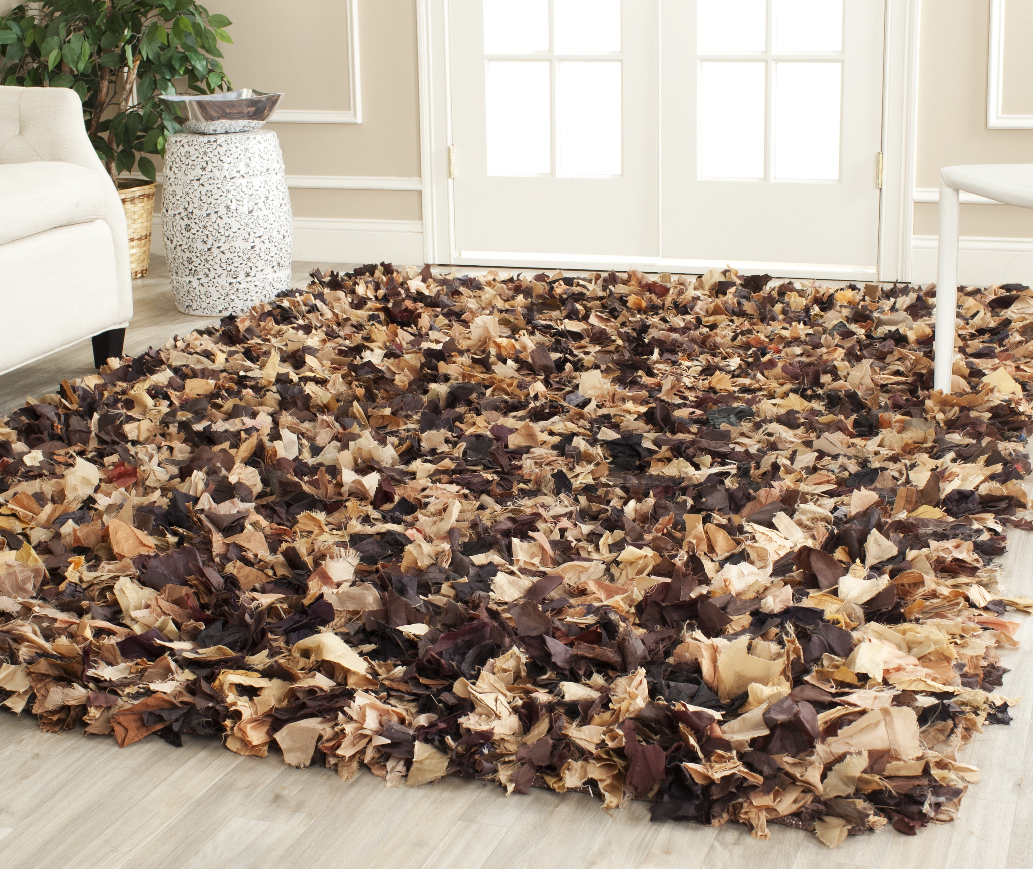 SAFAVIEH Rio Cassandra Confetti Polyester Shag Area Rug, Brown/Multi, 5' x 8'