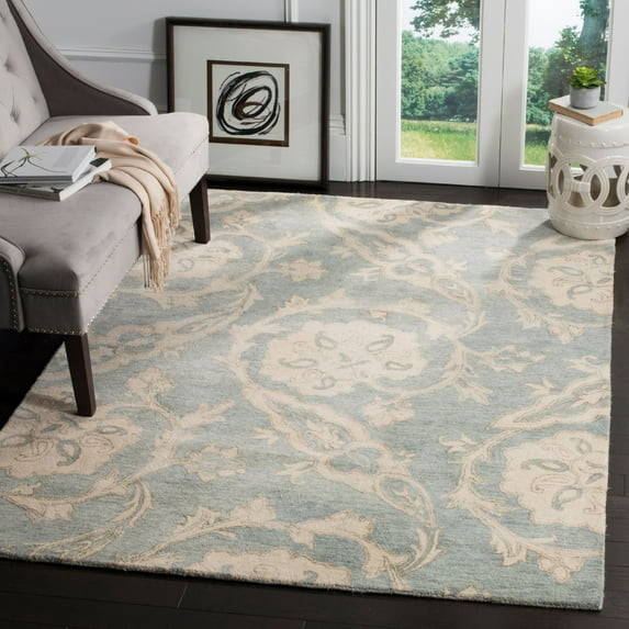 SAFAVIEH Roslyn Colton Floral Wool Area Rug, Light Blue/Ivory, 8' x 10'