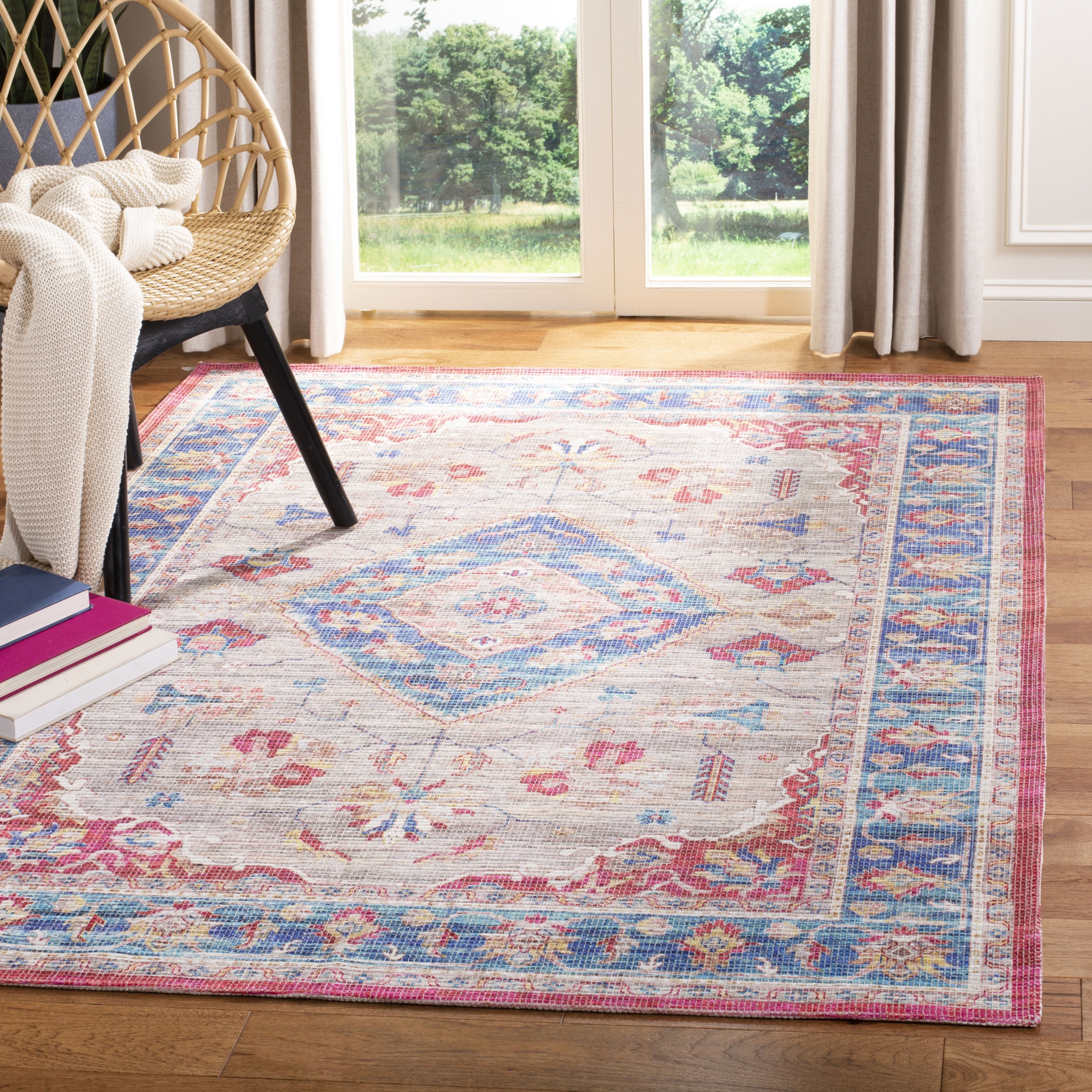 SAFAVIEH Saffron Cara Floral Bordered Area Rug, Rust/Ivory, 4' x 6'