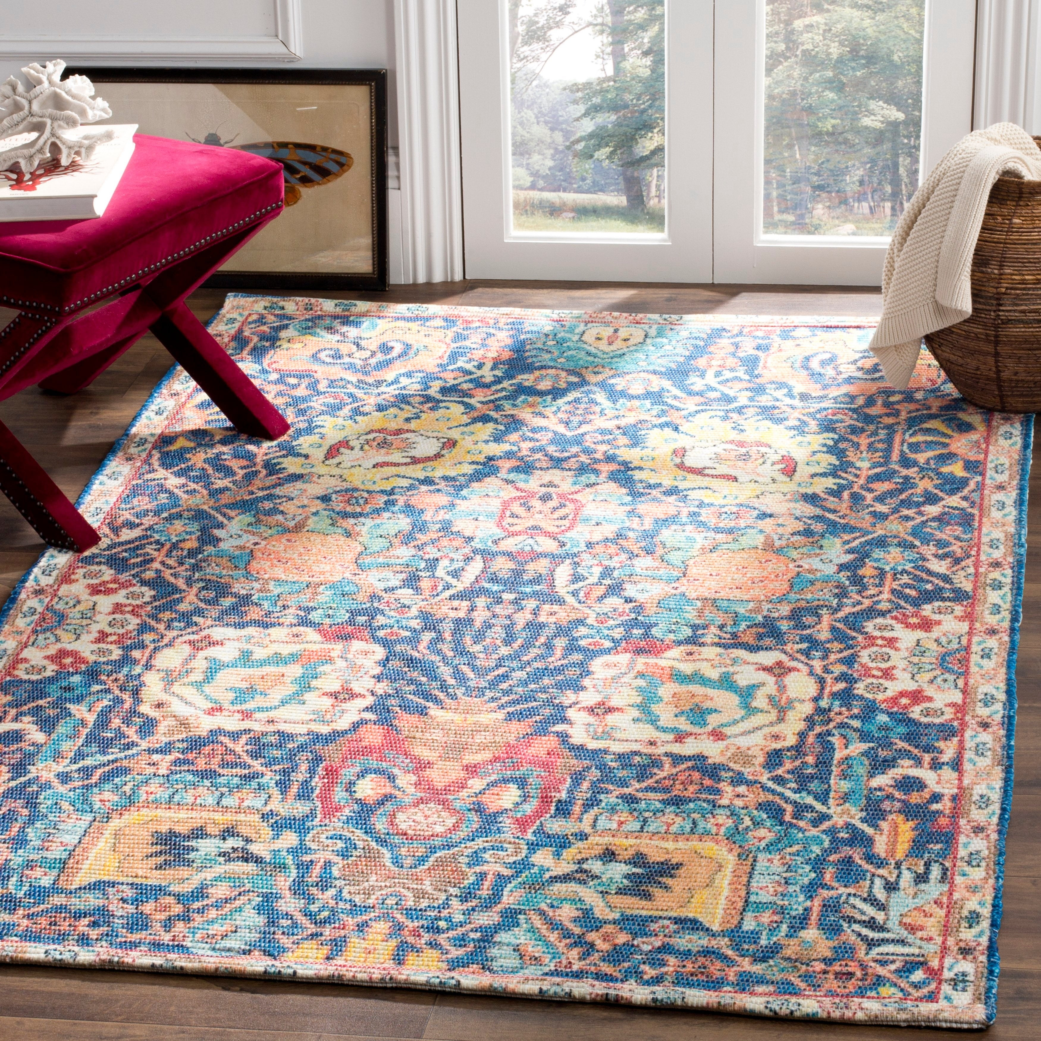 SAFAVIEH Saffron Jessamine Border Cotton Area Rug, Blue/Orange, 3' x 5'