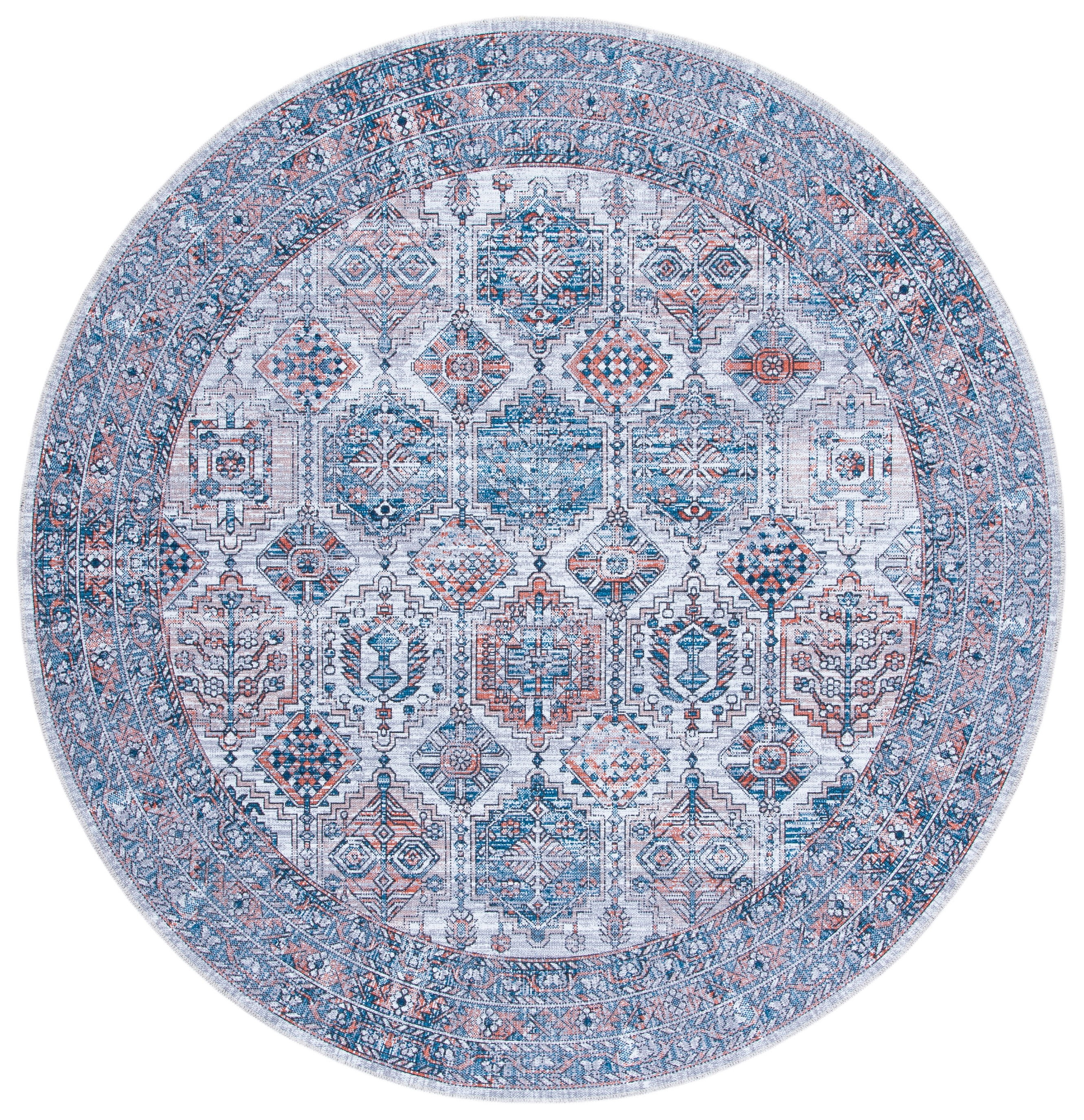 Serapi SEP520 Power Loomed Machine Washable Skid-Resistant Indoor Area Rug - Ivory/Rust - 6'7" Round - Safavieh